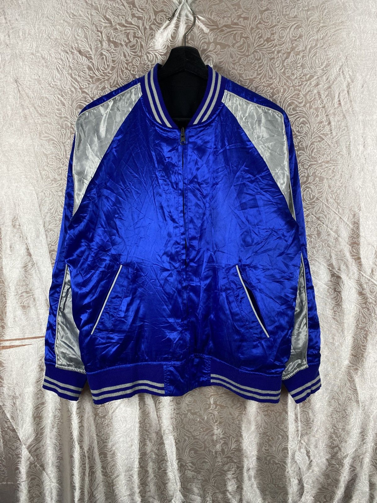 Japanese Brand GGD Edition Blue Silver Satin Sukajan Bomber Jacket Japan Size US M / EU 48-50 / 2 - 3 Thumbnail