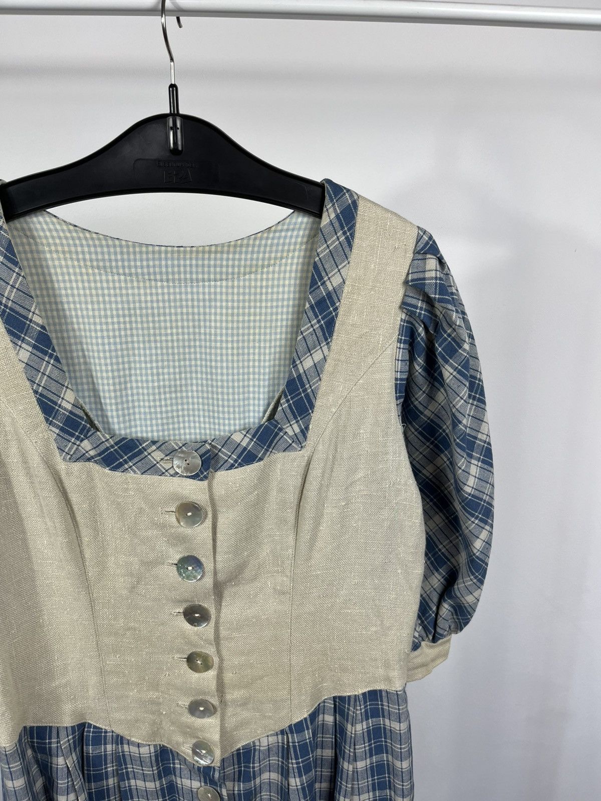 Other Vintage Dirndl Style Dress Blue Plaid Linen Folk Maxi Dress Size M / US 6-8 / IT 42-44 - 3 Thumbnail