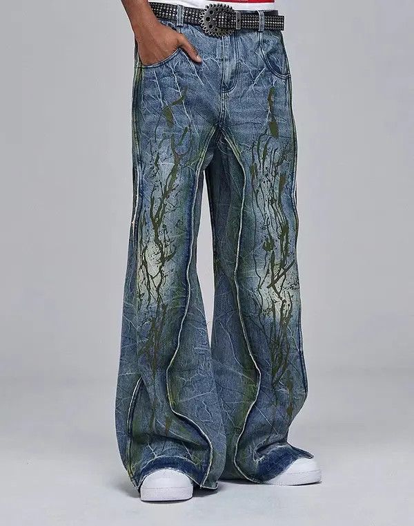 VIBE Water Ripple Heavy Duty Washed Distressed Jeans Size US 32 / EU 48 - 1 Thumbnail