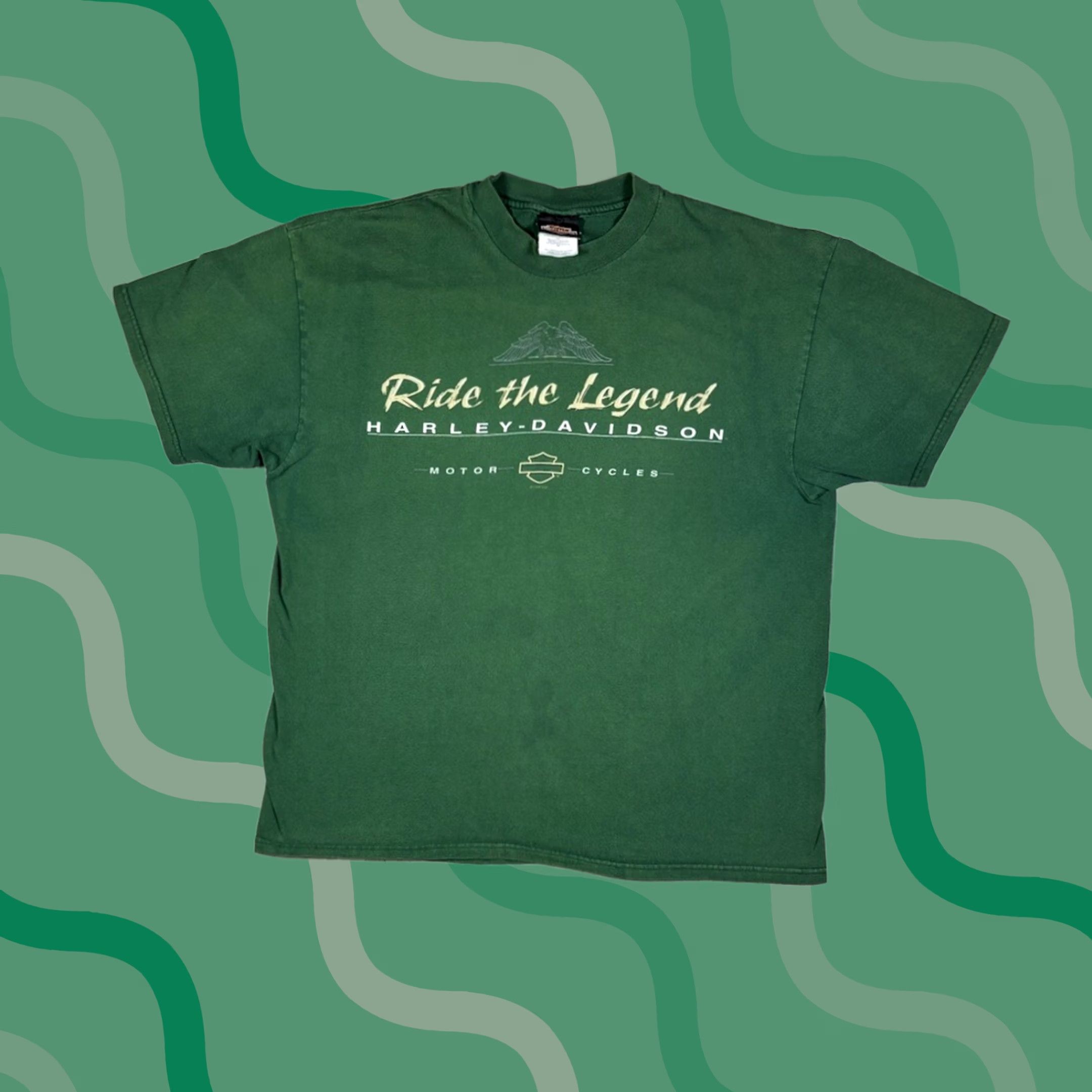 Harley Davidson VINTAGE Harley-Davidson T-Shirt Graphic Print 90s Biker Ride The Legend Crew Neck XL Green Men Short Sleeve Regular Size US XL / EU 56 / 4 - 1 Thumbnail