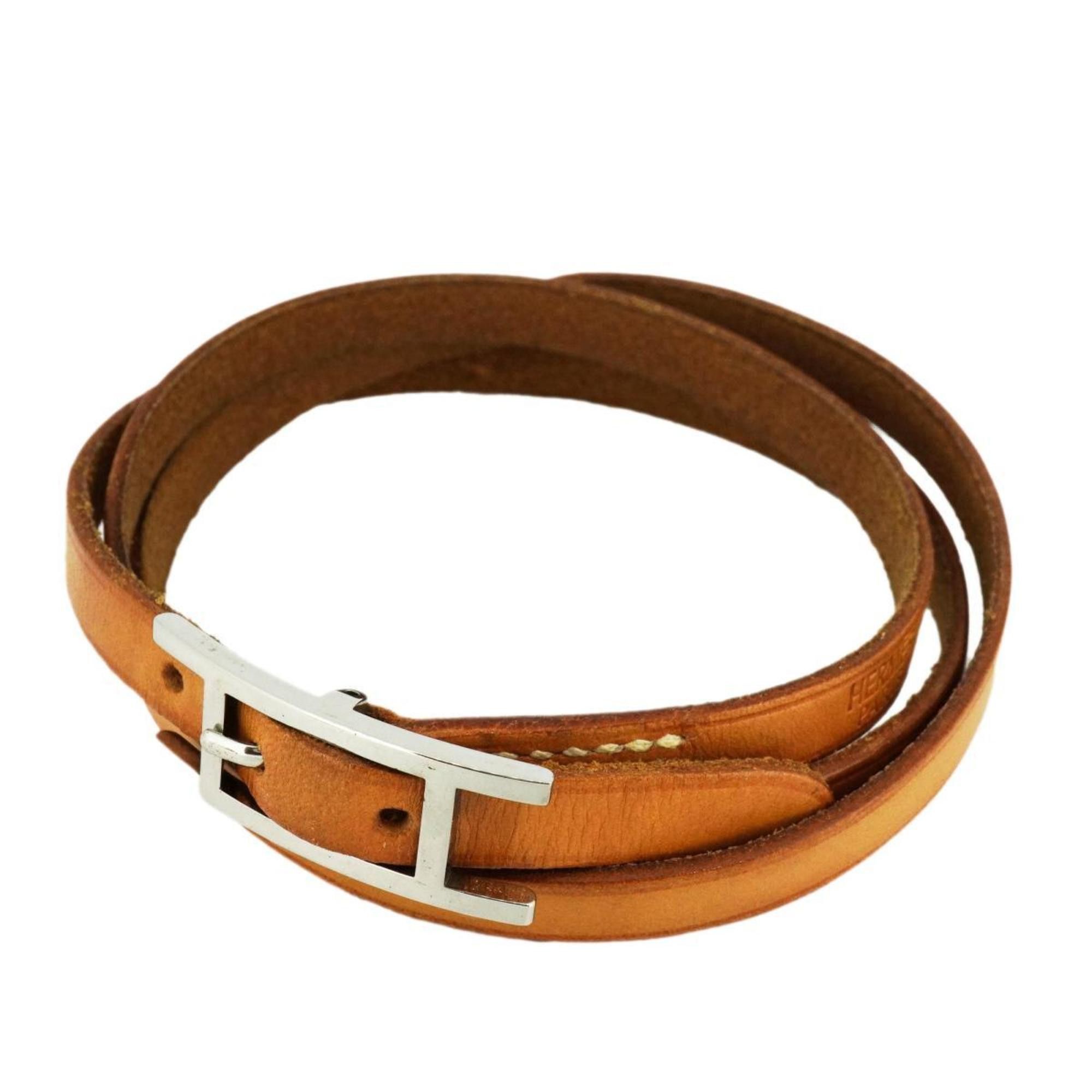 image of Hermes Bracelet Api3 Gp Plated Leather Silver Brown Women's in Gold