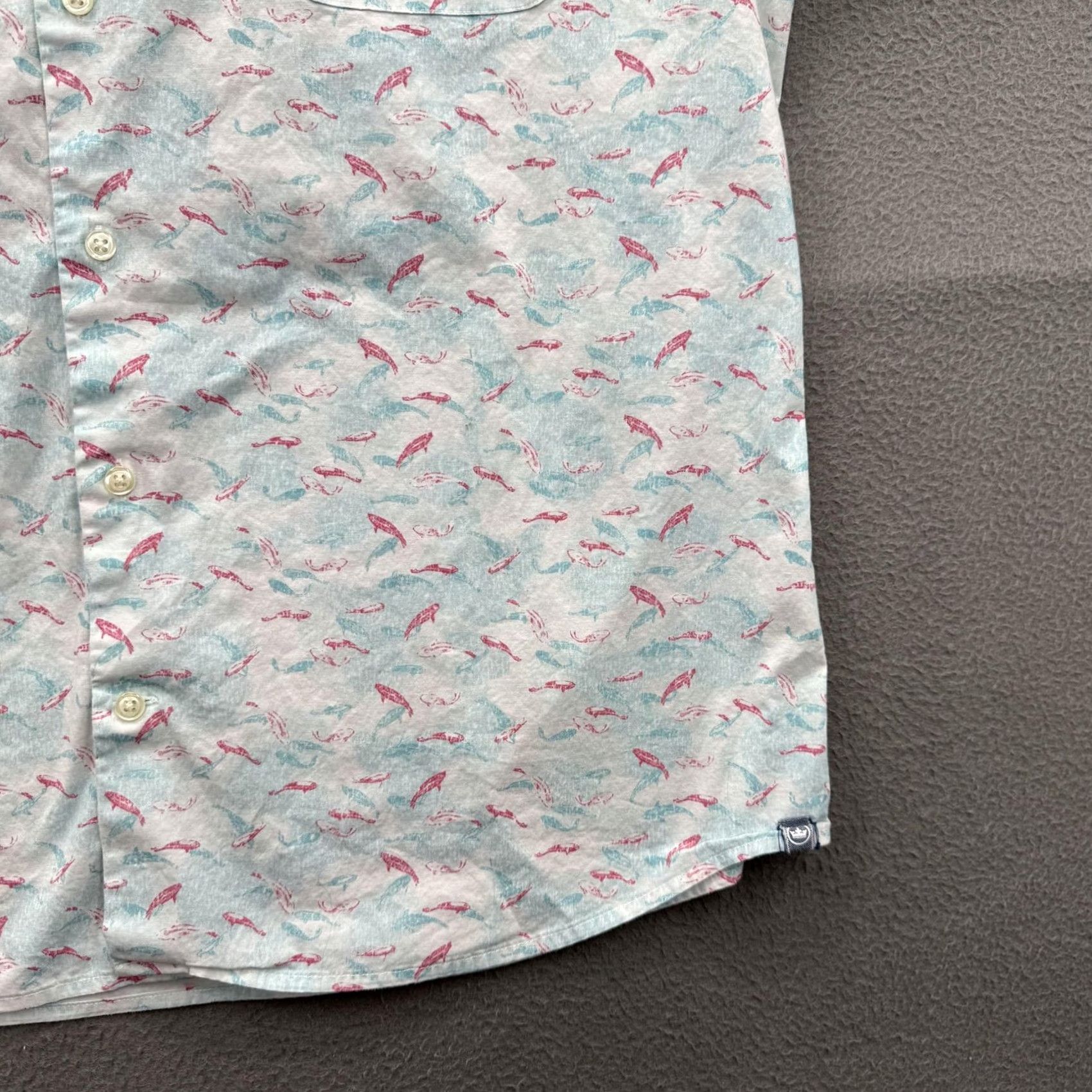Peter Millar Peter Millar Shirt Mens Large Blue Fish Print Short Sleeve Button Up Stretch Size US L / EU 52-54 / 3 - 7 Thumbnail