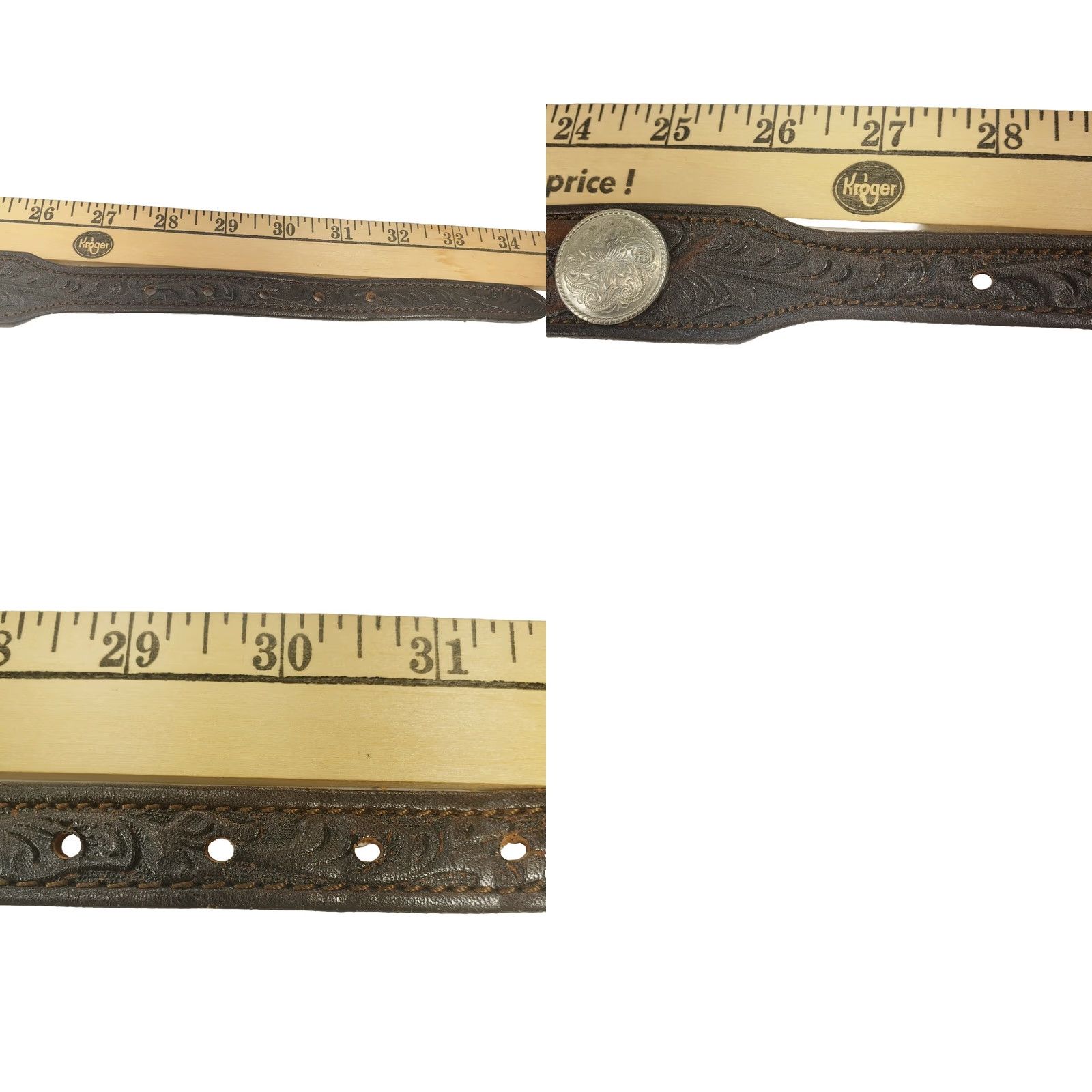 Vintage Chamber Collection Women Belt Brown Tooled Leather 1” Silver Conchos Size 30 Western Buckle Adjustable Vintage: No Size ONE SIZE - 9 Thumbnail