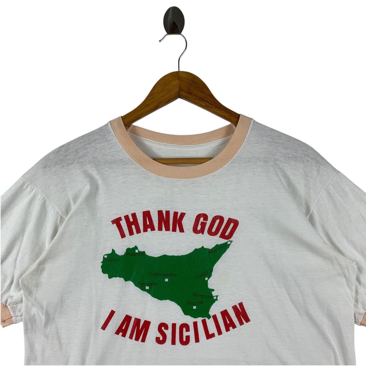 Japanese Brand × Vintage Vintage THANK GOD im SICILIAN Spellout tee Size US M / EU 48-50 / 2 - 2 Thumbnail