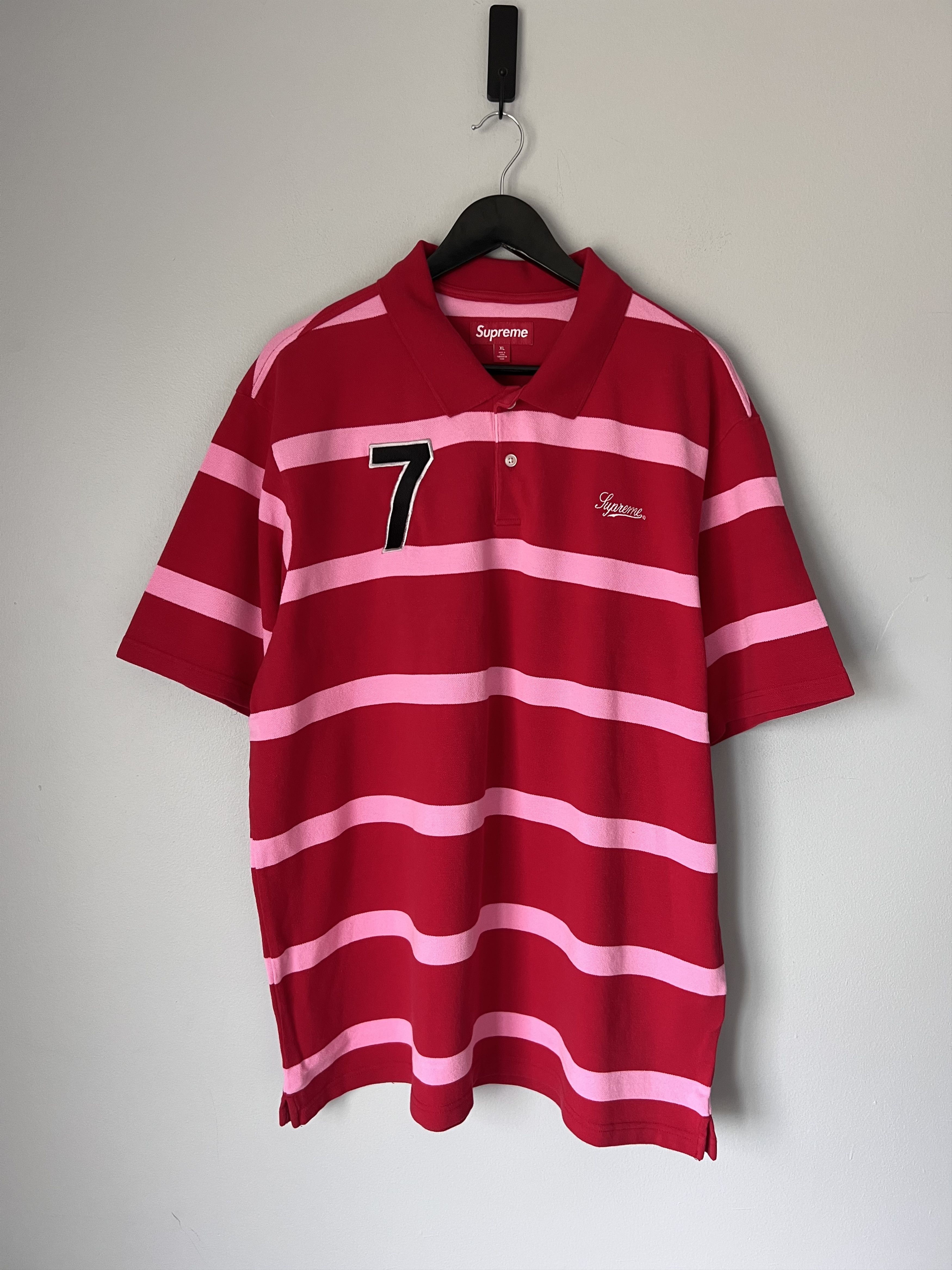 Supreme Nike Stripe Rugby Polo Long Sleeve Tee Shirt Red