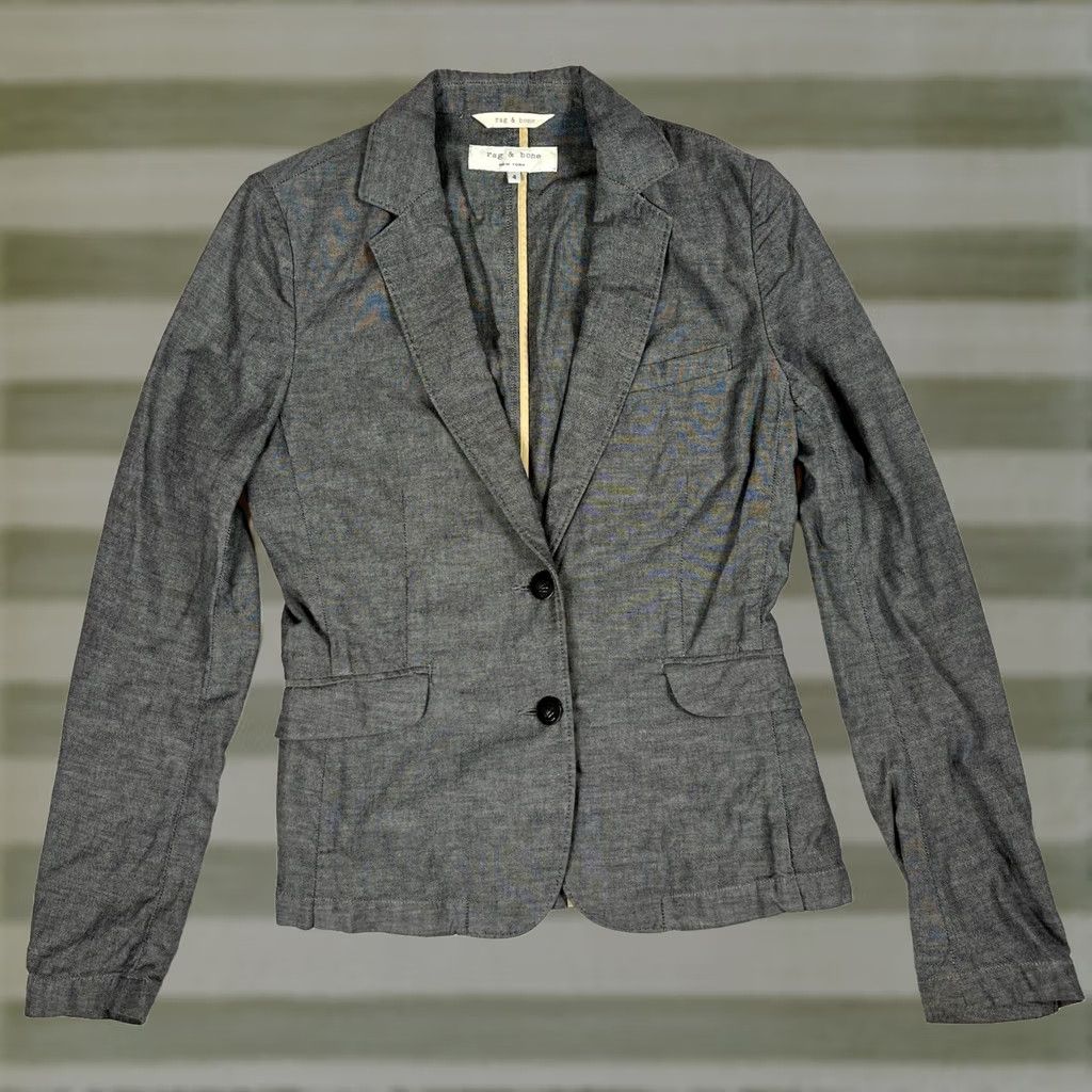Rag & Bone VINTAGE rag & bone Blazer Jacket Women’s 4 Gray Cotton Button Long Sleeve Mid-Length Casual, Business, City, Classic, Designer Womens Size S / US 4 / IT 40 - 1 Thumbnail