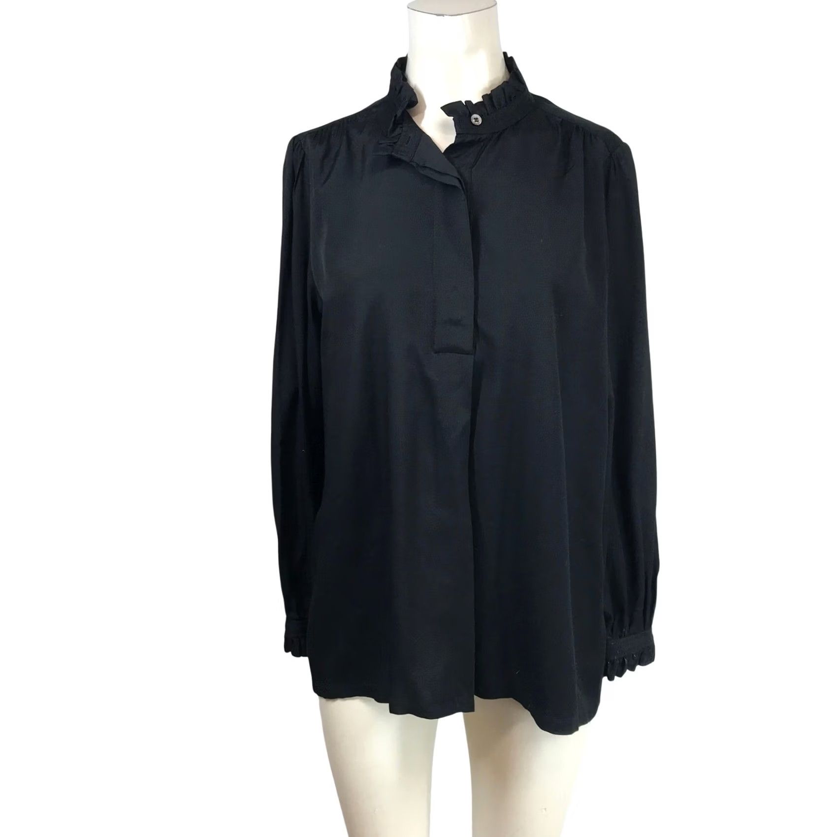 A.P.C. A.P.C. Black Ruffle Collar Blouse Long Sleeve Top FR 42 Women Size M / US 6-8 / IT 42-44 - 2 Thumbnail