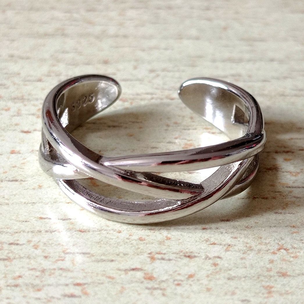Designer × Vintage Punk Shine Dual Cross Stripes 925 Silver Ring Unique Size ONE SIZE - 1 Thumbnail