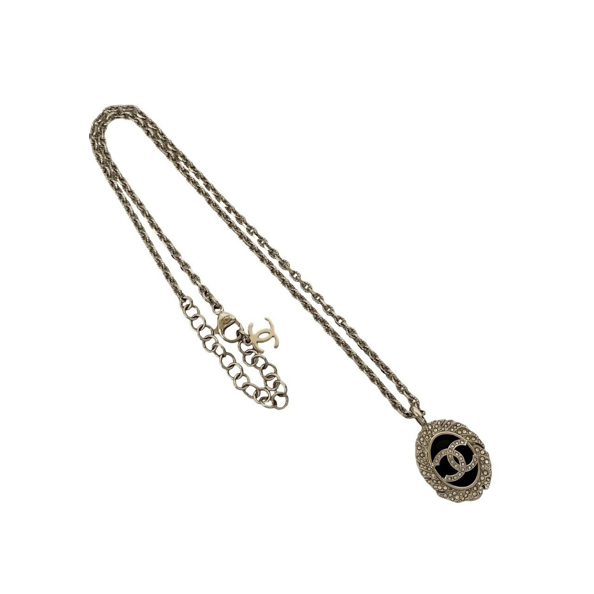 Chanel CHANEL Coco Mark motif plated rhinestone chain necklace in silver 11871 Size ONE SIZE - 1 Thumbnail