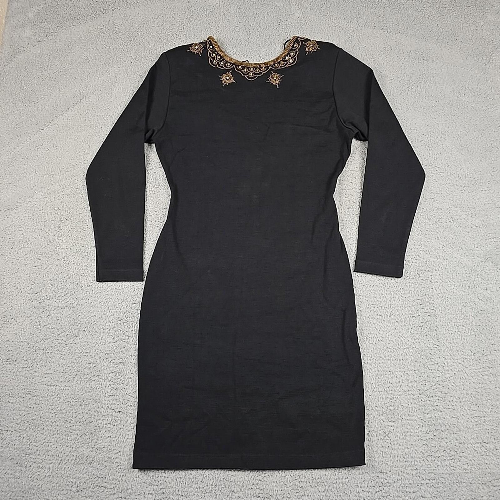 Other Vtg CDC Black Beaded Low Back Acrylic/Wool Wiggle Dress M Size M / US 6-8 / IT 42-44 - 1 Thumbnail