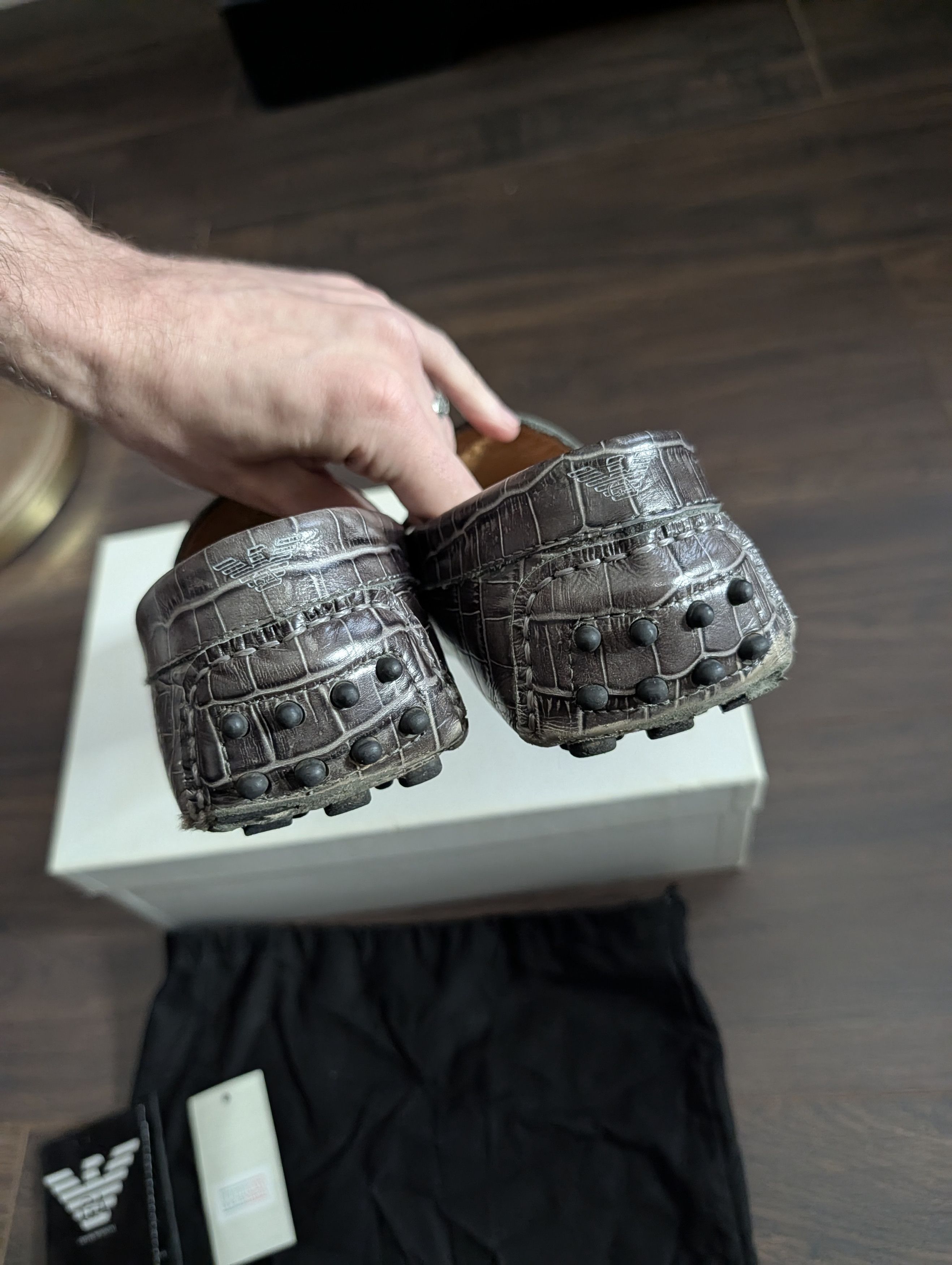 Emporio Armani Spanish alligator leather embossed gray driving loafers 9 Size US 9 / EU 42 - 5 Thumbnail