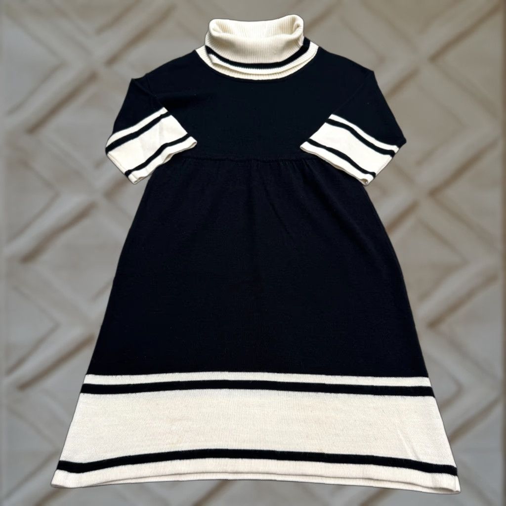 MAGGY LONDON Maggy London Turtleneck Midi Sweater Dress Womens Small Black White Striped Knit Size S / US 4 / IT 40 - 1 Thumbnail