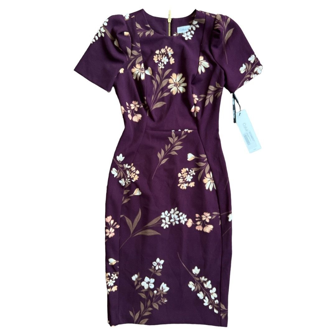 CALVIN KLEIN Aubergine Formal Mini Sheath Dress  2P