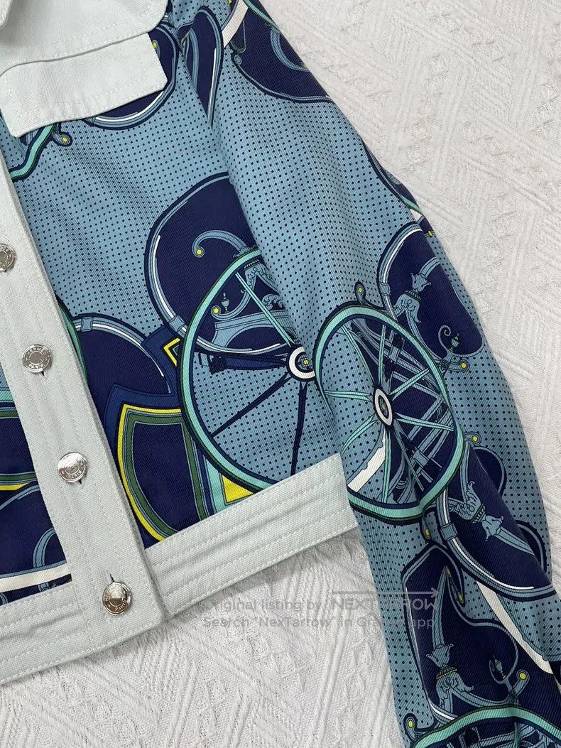 Hermes Hermes Blue Carriage Polka Dot Printed Patchwork Denim Jac Size XS / US 0-2 / IT 36-38 - 2 Thumbnail