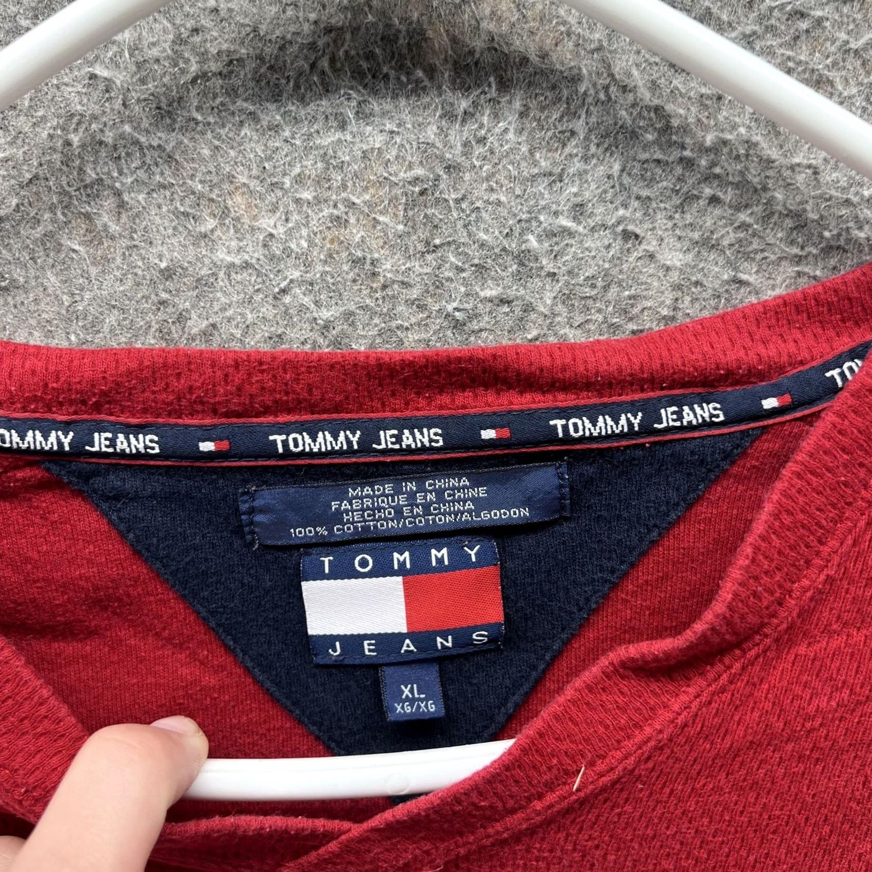 Vintage Tommy Jeans Shirt Mens XL Red Long Sleeve V Neck Thermal Flag Logo Tee Size US XL / EU 56 / 4 - 6 Thumbnail