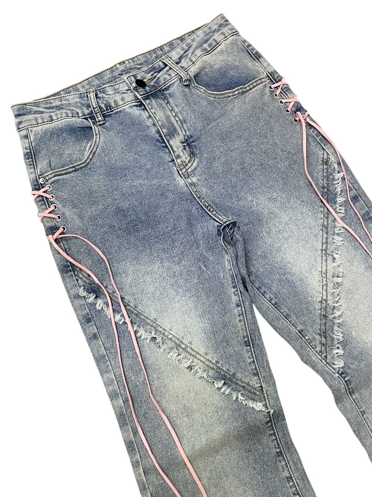 If Six Was Nine × LOWBOX × Le Grande Bleu (L.G.B.) Paneled Laces Flare Japanese Brand Vintage Jeans Size US 28 / EU 44 - 4 Thumbnail