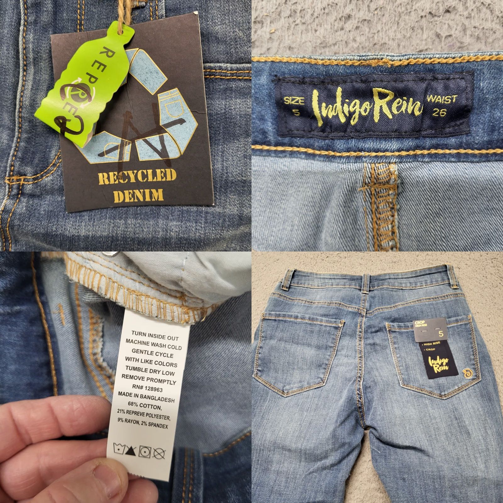 Vintage Indigo Rein Jeans Womens 5/26 Med Blue Wash Distressed High Rise Crop Jeans 5/26 Slim Blue 90s City College Womens Size 27" / US 4 / IT 40 - 8 Thumbnail