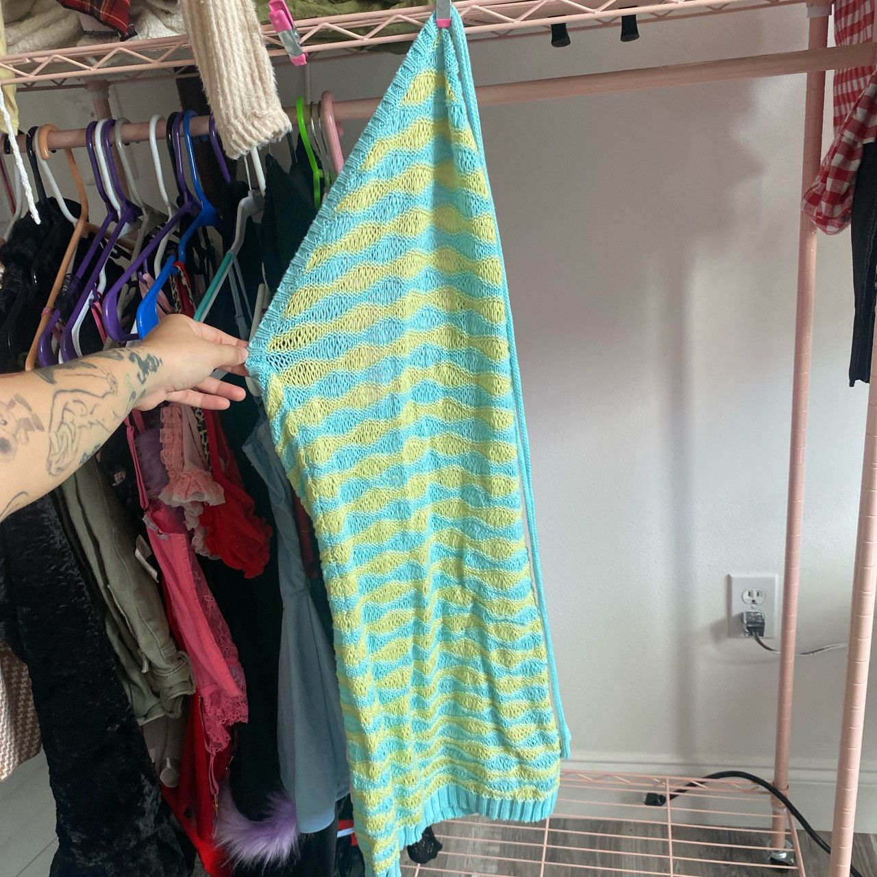 PrettyLittleThing Knit Green & Blue Dress | Grailed