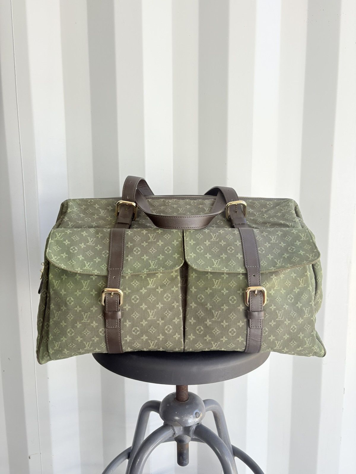 Louis Vuitton Mini Lin Monogram Duffle Bag in Green, Men's
