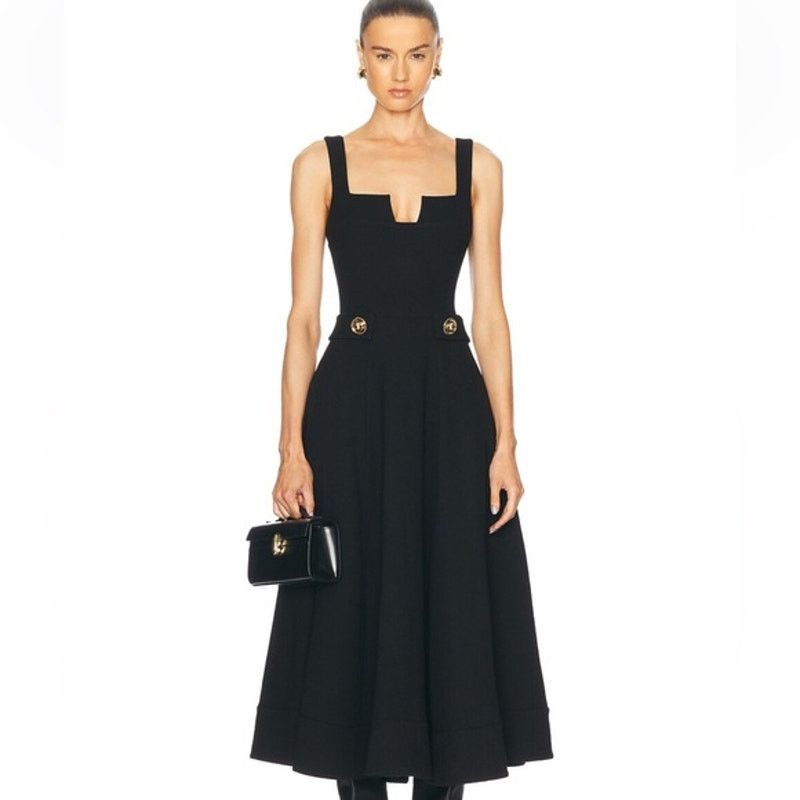 ALEXIS NWT Alexis Fiore Dress in Black Midi A-Line Wool Size Large Size L / US 10 / IT 46 - 4 Thumbnail