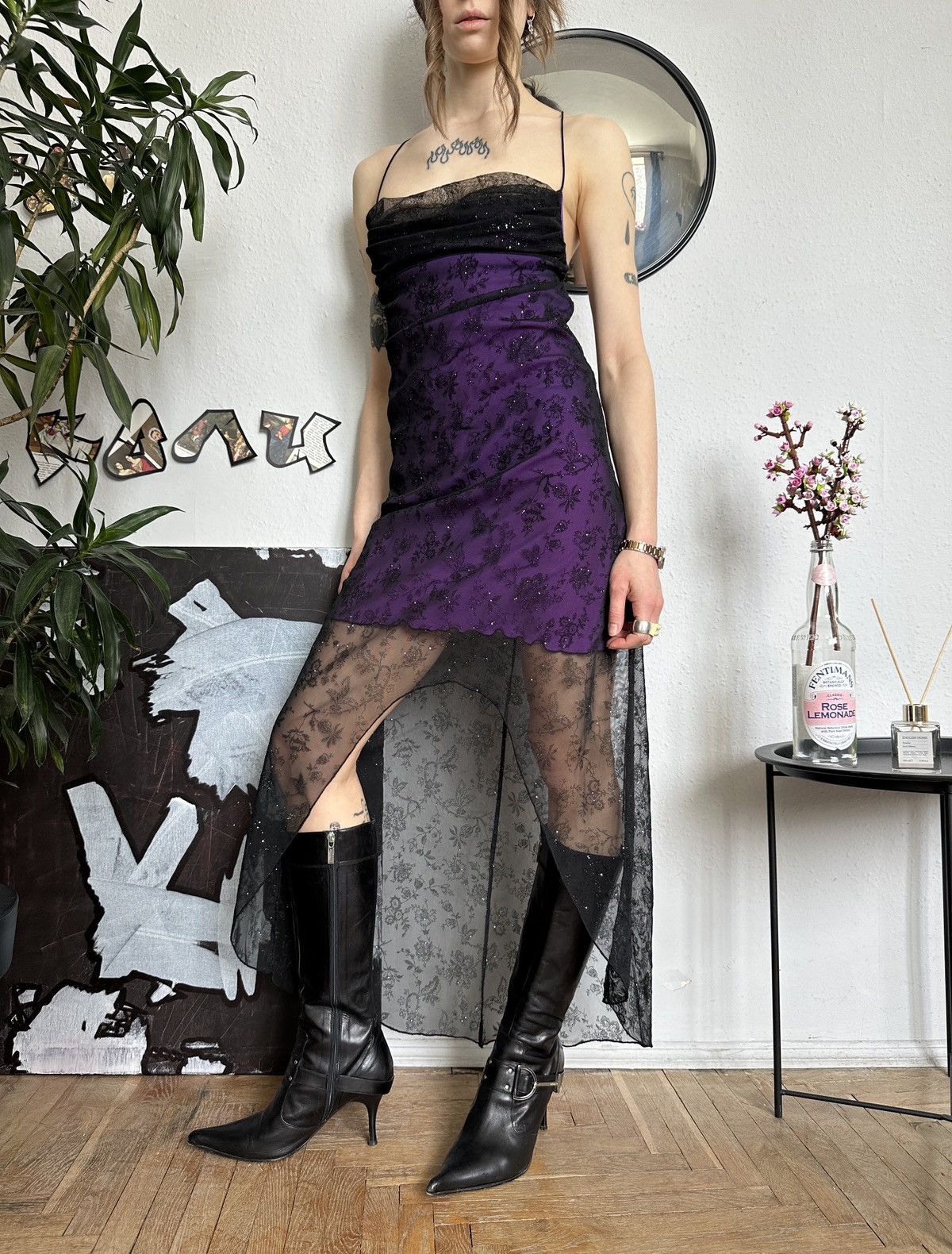 Vintage Whimsigoth Vintage Glitter Sexy Mini Asymmetrical Dress Size S / US 4 / IT 40 - 6 Thumbnail