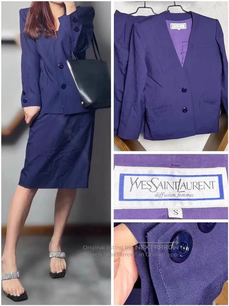 Yves Saint Laurent YSL Purple Wool Coat & Skirt Set. Size US S / EU 44-46 / 1 - 1 Thumbnail