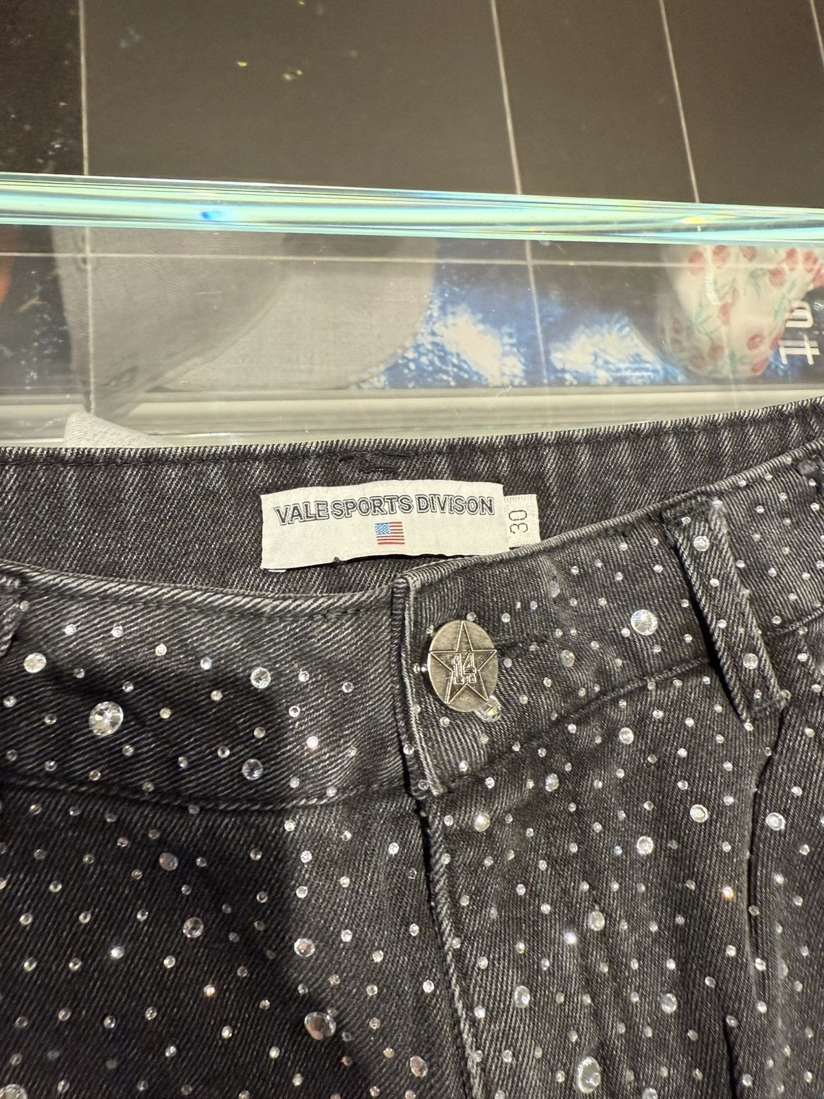 Other Vale Rainstorm Rhinestone Denim Jeans Black Size US 30 / EU 46 - 5 Thumbnail