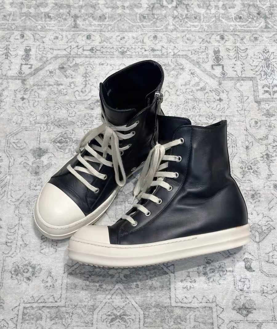 Rick Owens Rick Owens Classic Black & White Leather High-Top Size US 7 / EU 40 - 4 Thumbnail