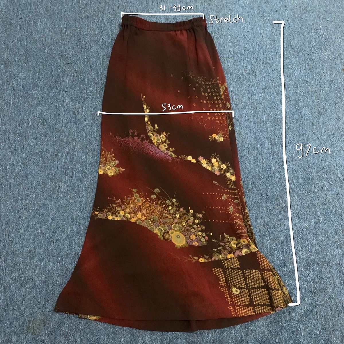 Japanese Brand Vintage Red ombre floral print maxi skirt Size 31" - 9 Thumbnail