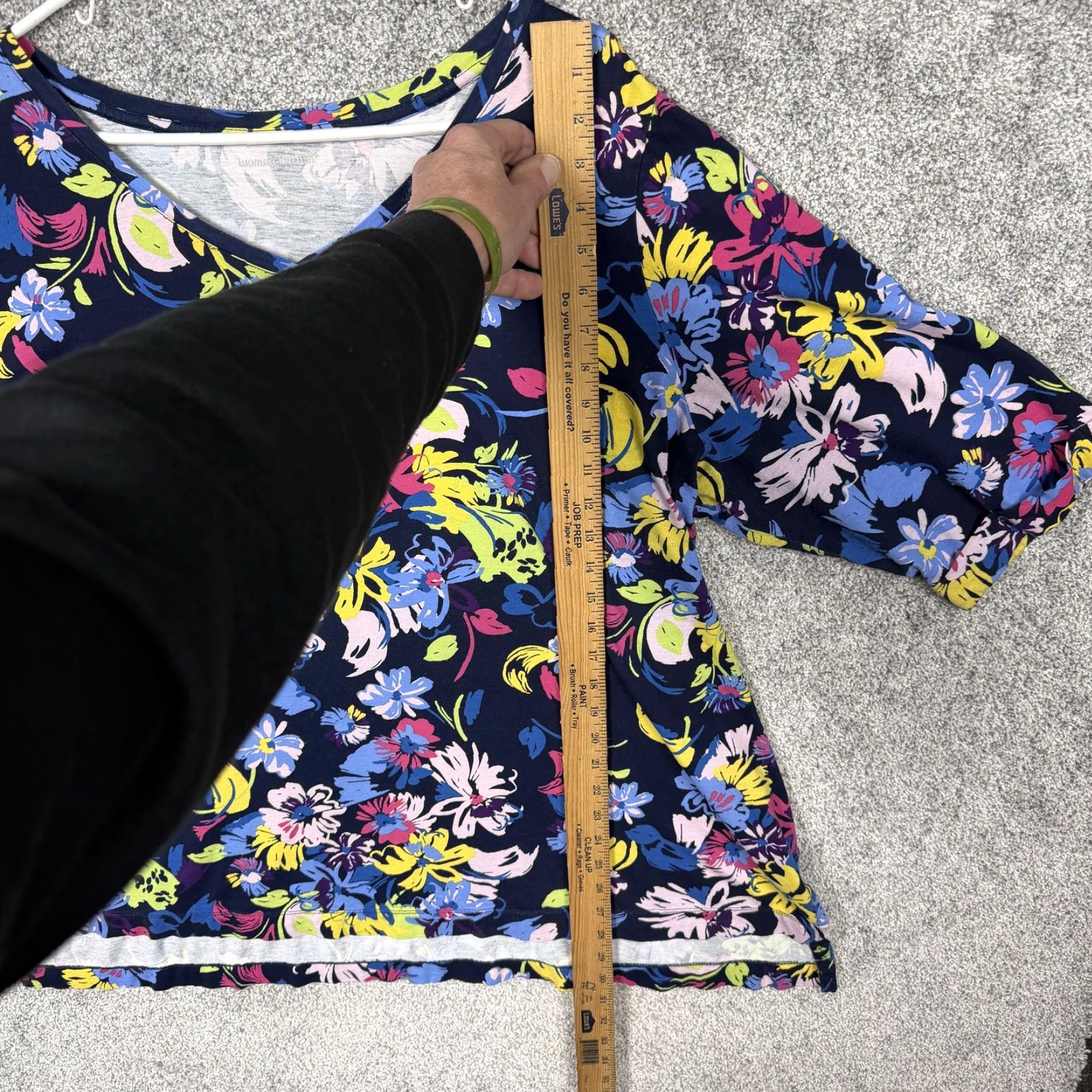 Vintage Woman Within Shirt Womens 2X Plus Blue Floral V-Neck Boho Cottagecore 3/4 Sleeve Size XXL / US 16-18 / IT 52-54 - 2 Thumbnail