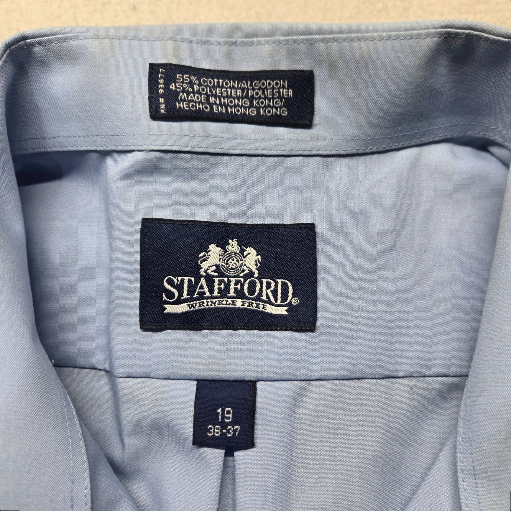 Stafford VINTAGE Stafford Dress Shirt Men 19" Blue Solid Long Sleeve Button Up Collared Pocket Easy Care 19 Mens Size US XXL / EU 58 / 5 - 3 Thumbnail