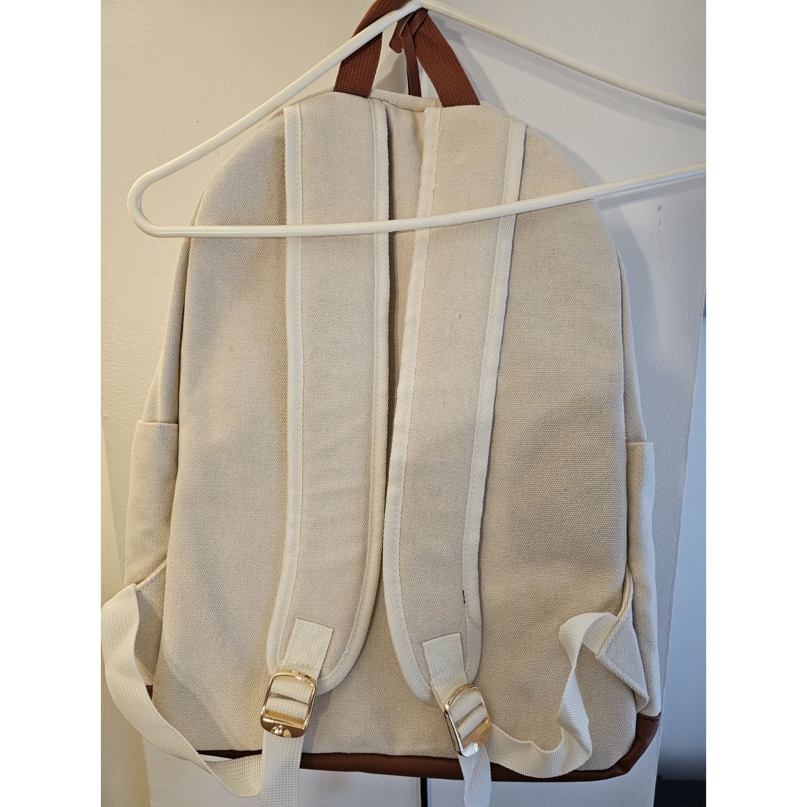Other New Loulu Large Canvas Tan/Beige Backpack-Vegan Leather wBag Size ONE SIZE - 7 Thumbnail