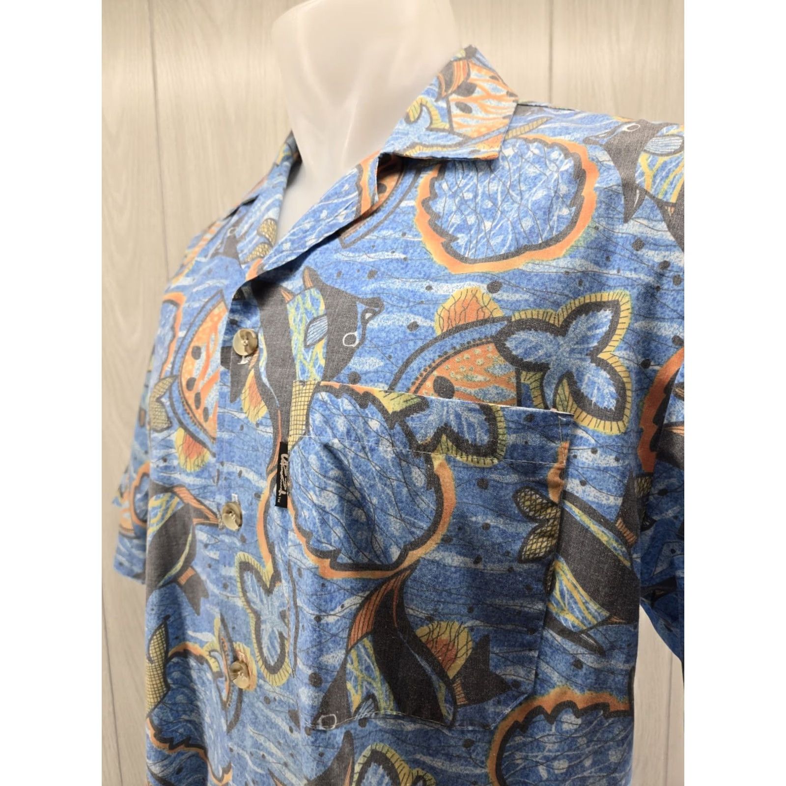 FUZZI Uzzi Aloha Amphibious Gear Hawaiian Button-Up Shirt Short Sleeve Blue Large Mens Regular Size US L / EU 52-54 / 3 - 5 Thumbnail