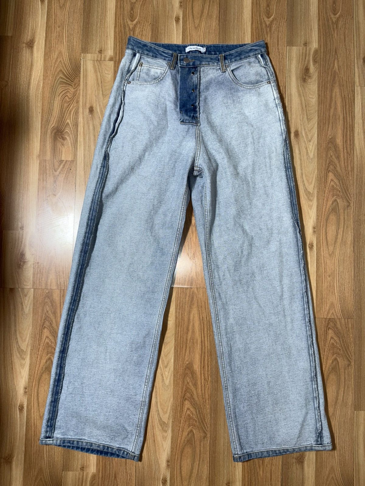 Unused Unused.Lab Wide Leg Reconstructed Denim Light Wash Jeans Size US 31 - 1 Thumbnail