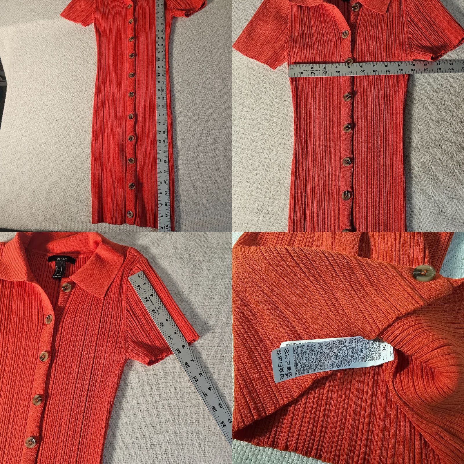 Forever 21 FOREVER 21 Dress Womens S Ribbed Knit Short Sleeve Button Neck Mini Peach Orange Dress Size 28" / US 6 / IT 42 - 8 Thumbnail