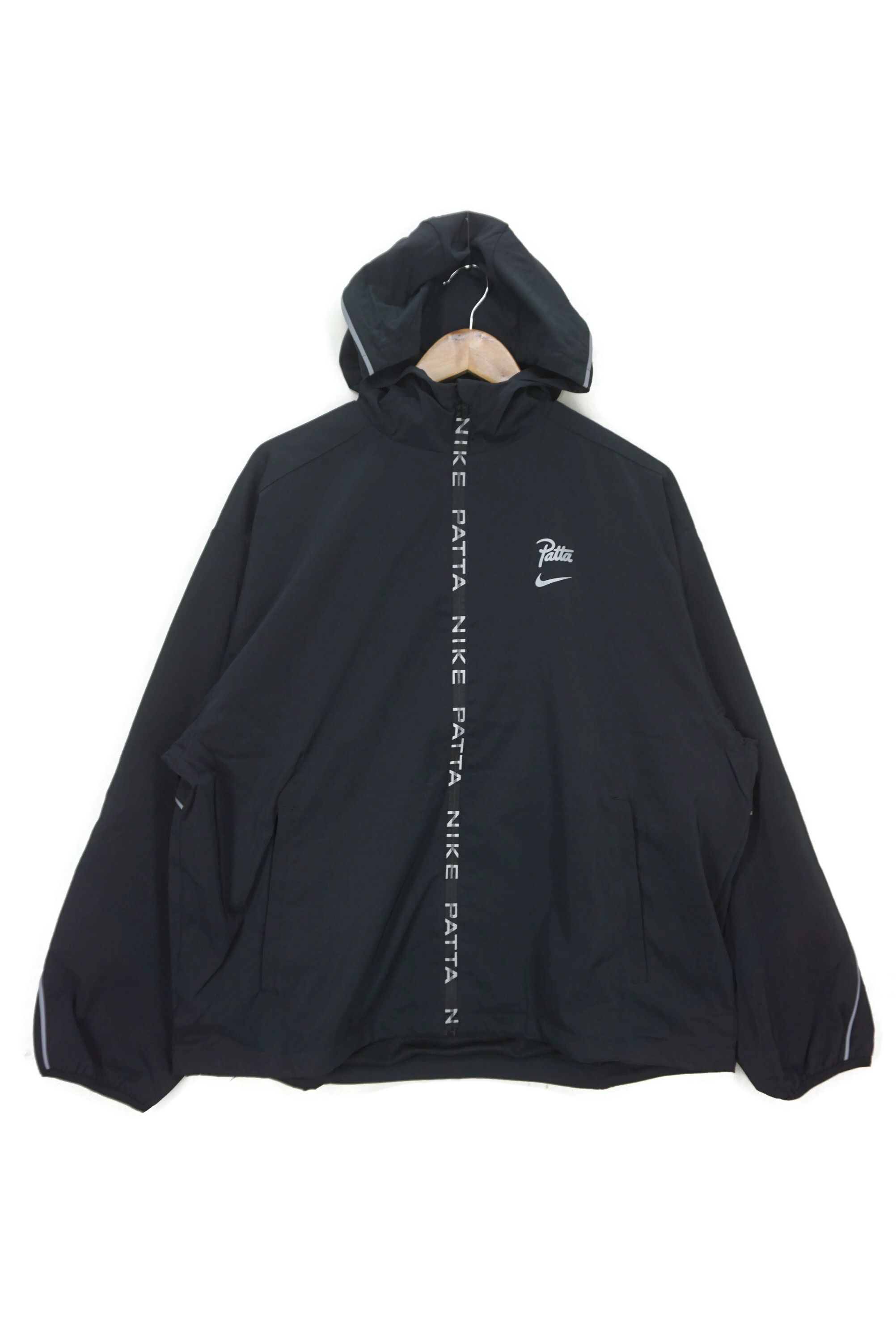 image of Nike x Patta Men's Full-Zip Hooded Jacket Big Mesh Logo in Black (Size Large)