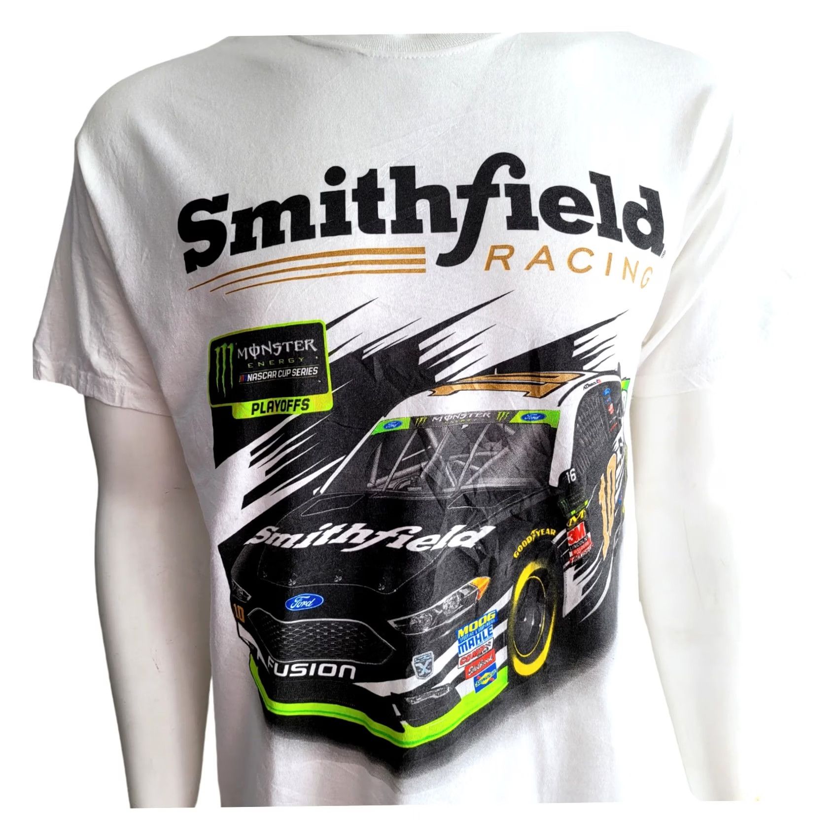 NASCAR VINTAGE Smithfield Racing NASCAR Employee Day T-Shirt 2018 Stewart-Haas Racing 100% Cotton White Large (L) Short Sleeve Crew Neck Mens Size US L / EU 52-54 / 3 - 5 Thumbnail