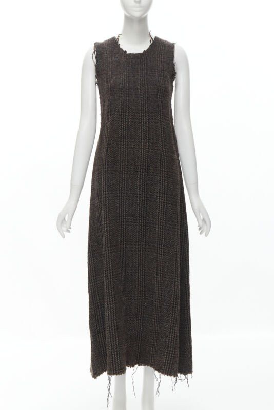 Comme des Garcons COMME DES GARCONS Vintage 1994 boiled wool tweed raw frayed edge midi dress M Size M / US 6-8 / IT 42-44 - 1 Thumbnail