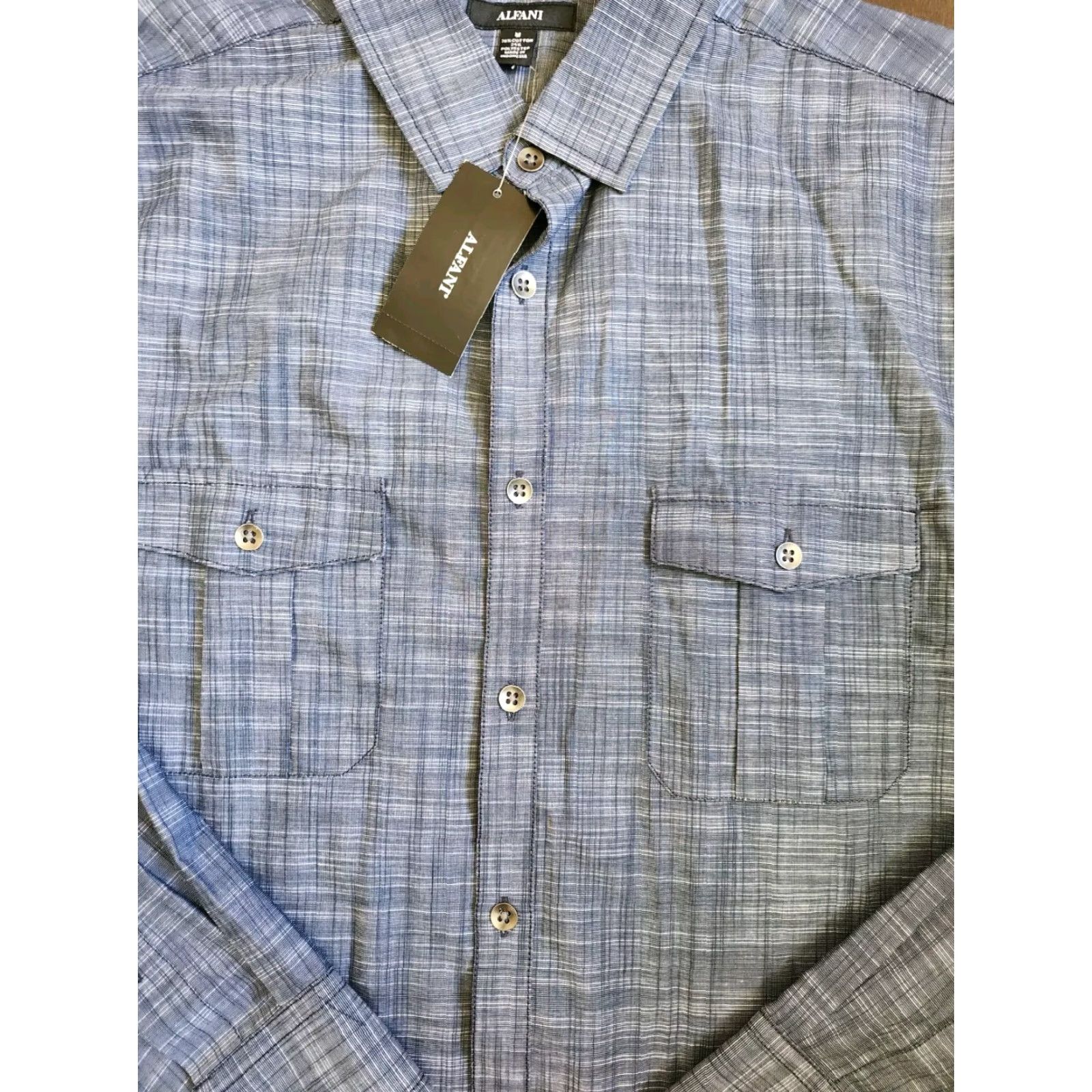 Alfani Alfani Men's Dress Shirt Heather Gray Long Sleeve Button Size 40R - 4 Thumbnail