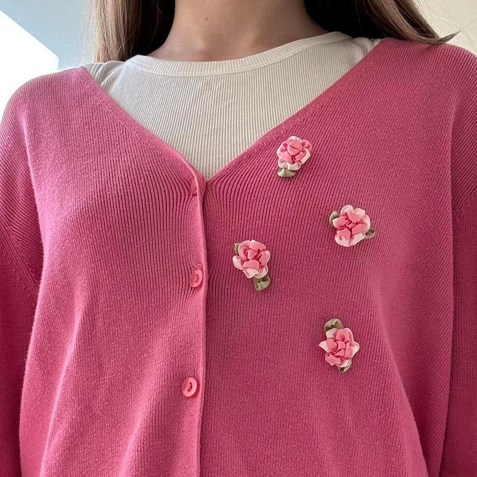 Vintage Vintage End On End Knitwear Pink Cardigan Small Cotton Size S / US 4 / IT 40 - 2 Thumbnail