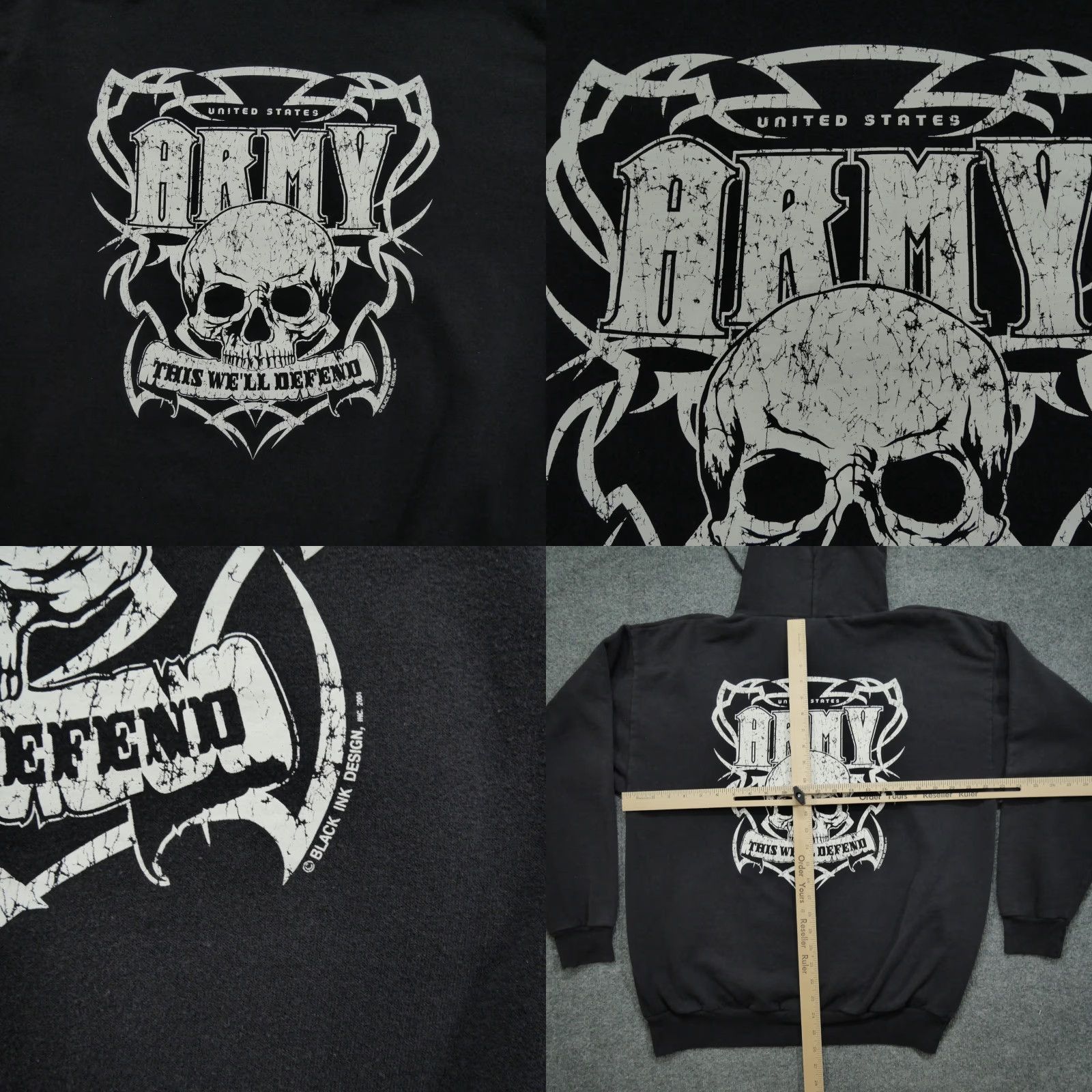 Hanes Vintage US Army Hoodie Adult Large Black Pullover Skull Y2K Size US L / EU 52-54 / 3 - 8 Thumbnail