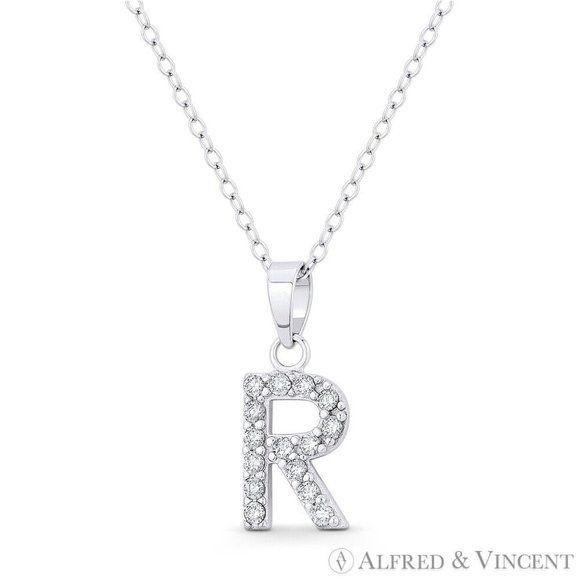 Other Initial "R" CZ Crystal Pendant w/ Cable Chain Necklace Size ONE SIZE - 1 Preview