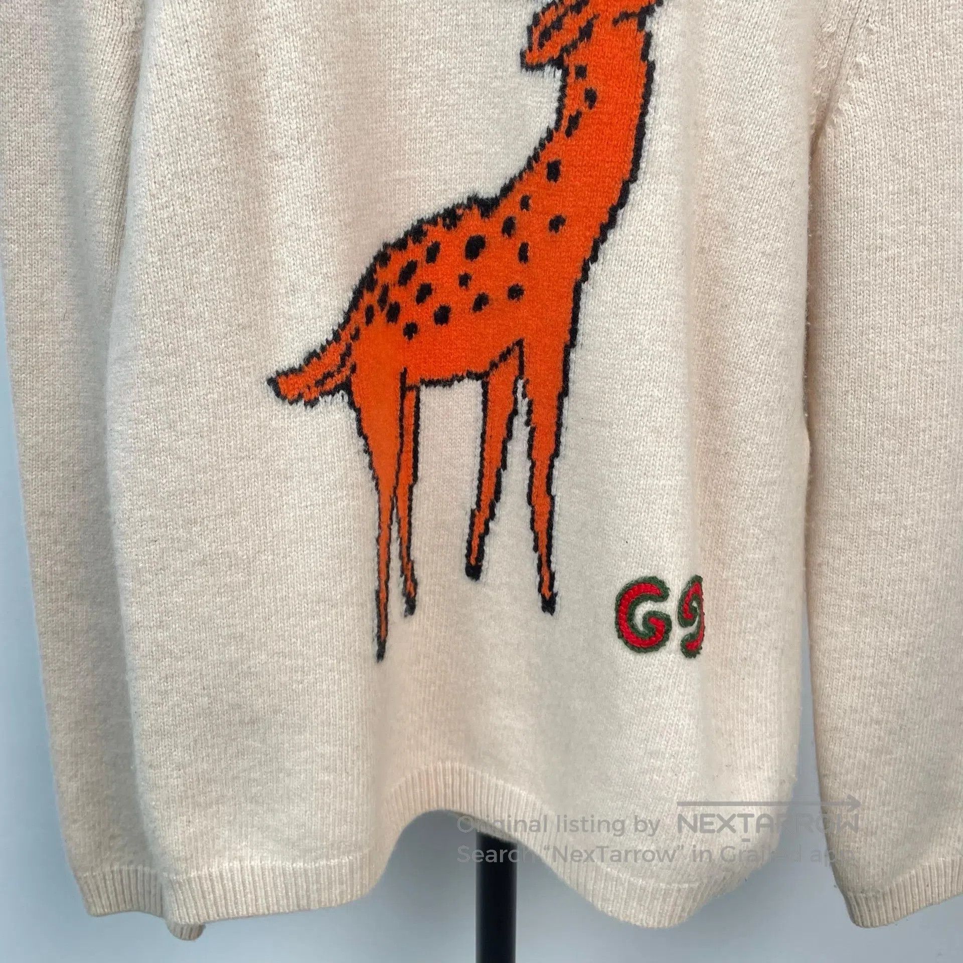 Gucci Guicci Beige Deer Pattern Letter Logo Knit Sweater| Size US XL / EU 56 / 4 - 8 Thumbnail