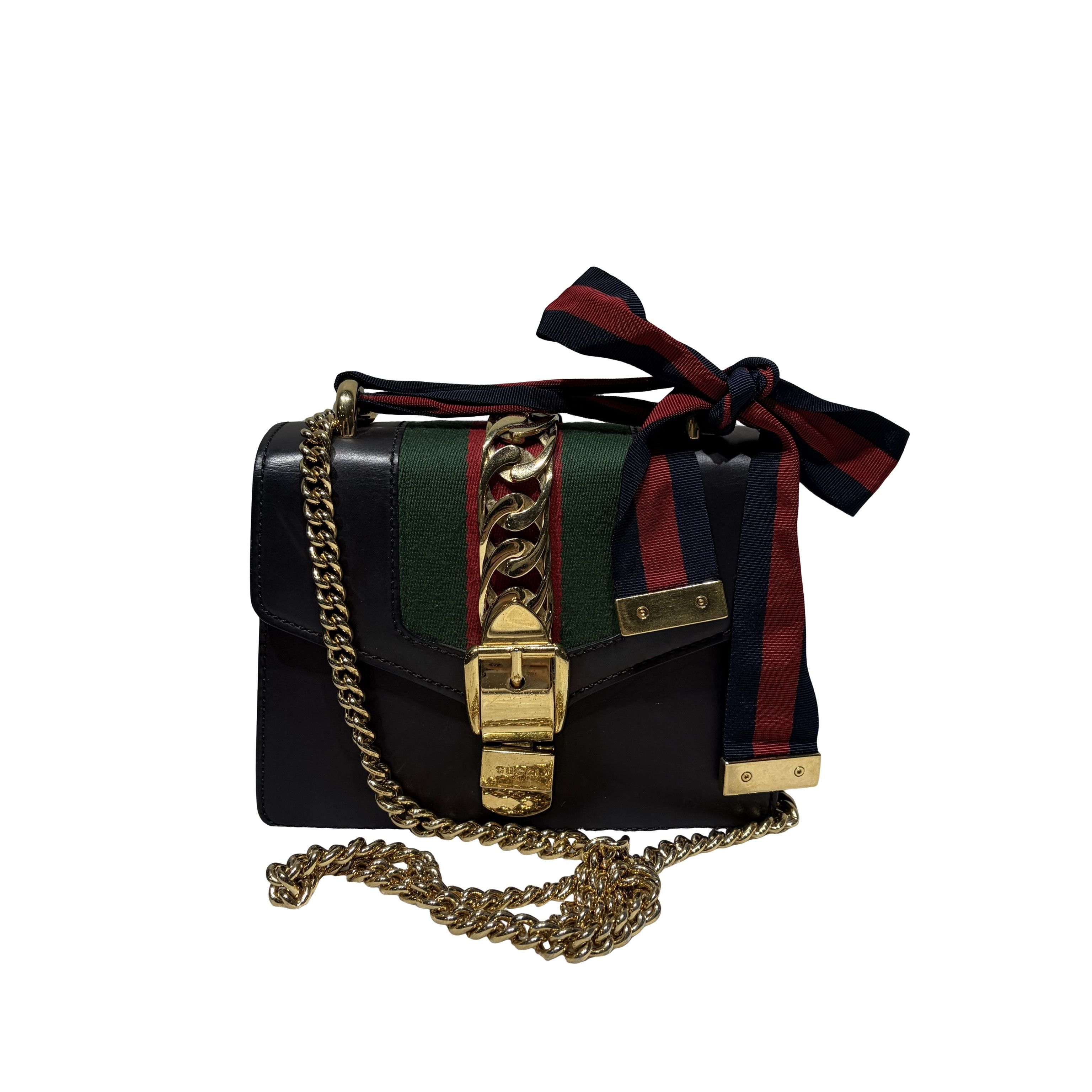 Gucci Gucci Sylvie Mini Leather Striped Web Handle Bag Size ONE SIZE - 1 Thumbnail