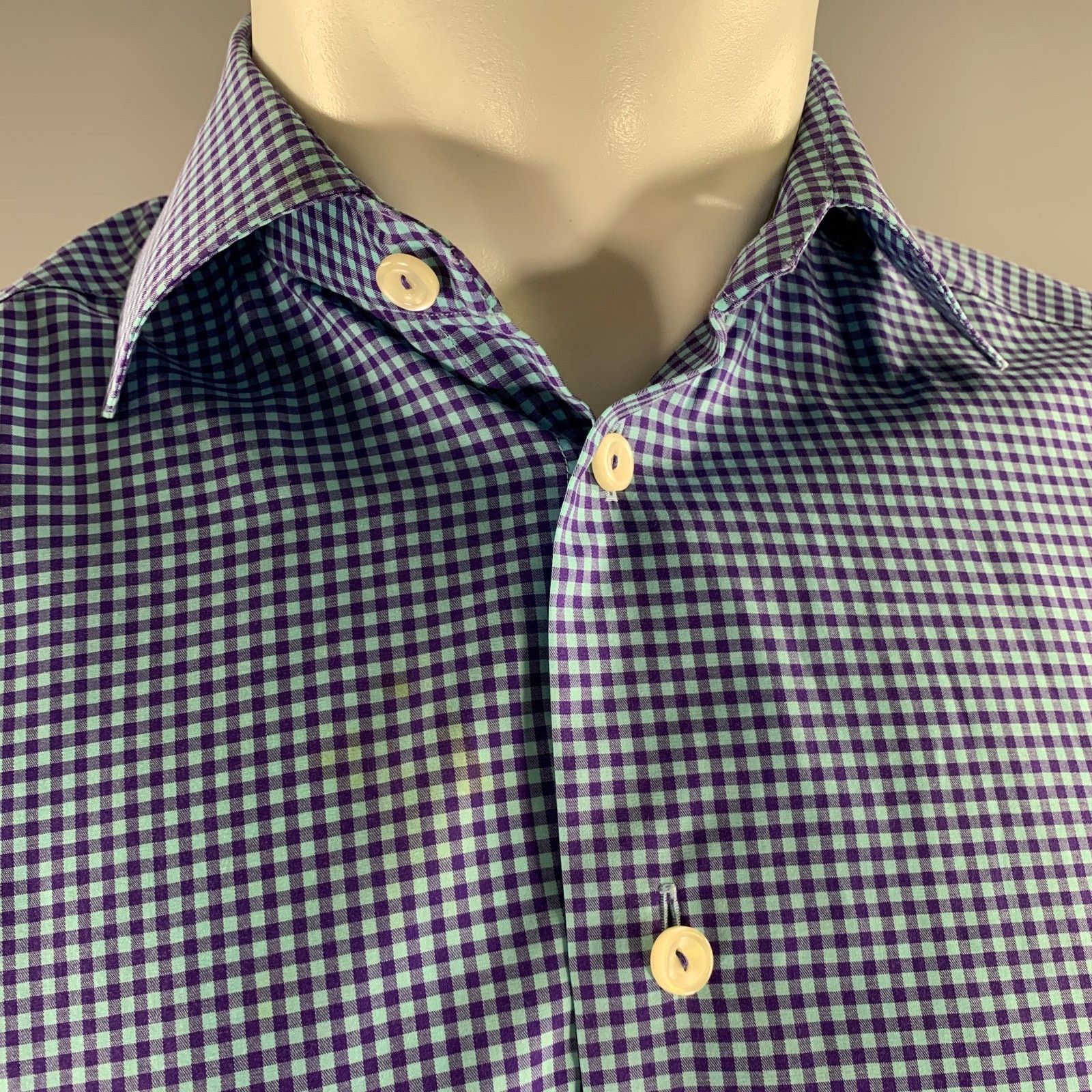 Eton ETON Size S Blue Purple Gingham Cotton Long Sleeve Shirt Size US S / EU 44-46 / 1 - 2 Thumbnail