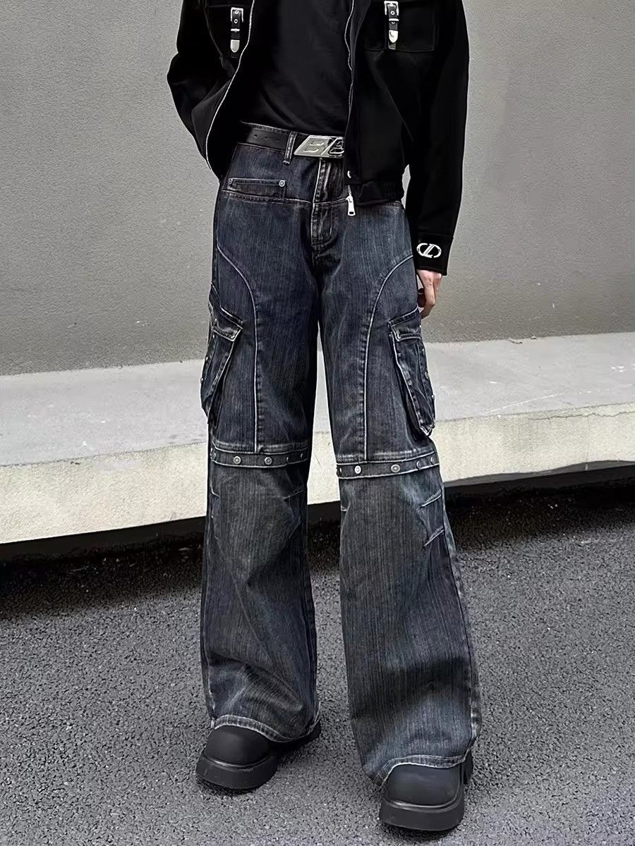 Japanese Brand × Jean Retro heavy duty workwear large pocket wide leg cargo jeans Size US 33 - 4 Thumbnail