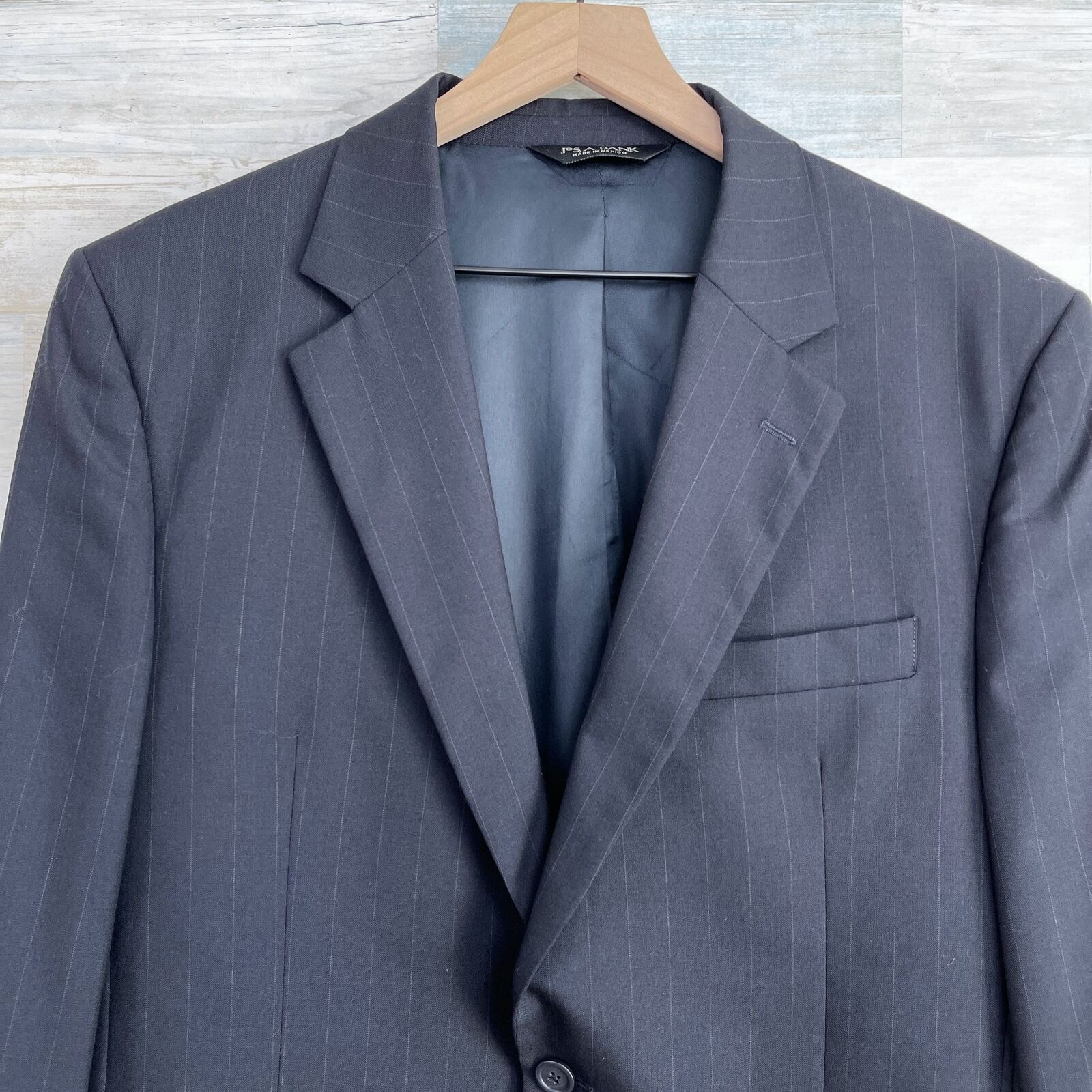 Jos. A. Bank Jos A Bank Striped Wool Suit Navy Blue Two Button Mens 40L Size 40L - 3 Thumbnail