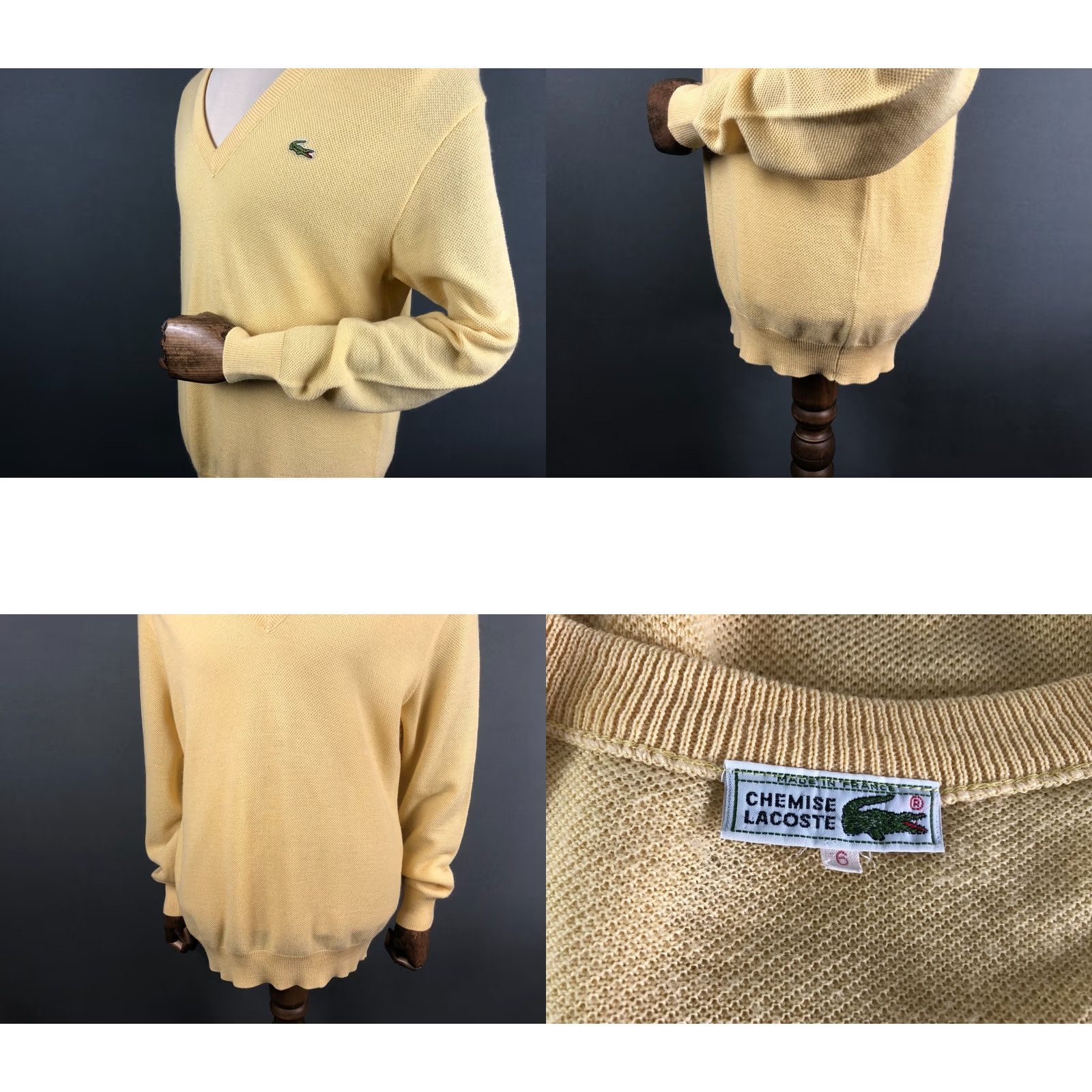 Vintage Lacoste Chemise Men Pullover Size 6 Yellow Wool Blend Sweater V-Neck Ribbed Logo Embroidered Knit Long Sleeve Size US S / EU 44-46 / 1 - 8 Thumbnail