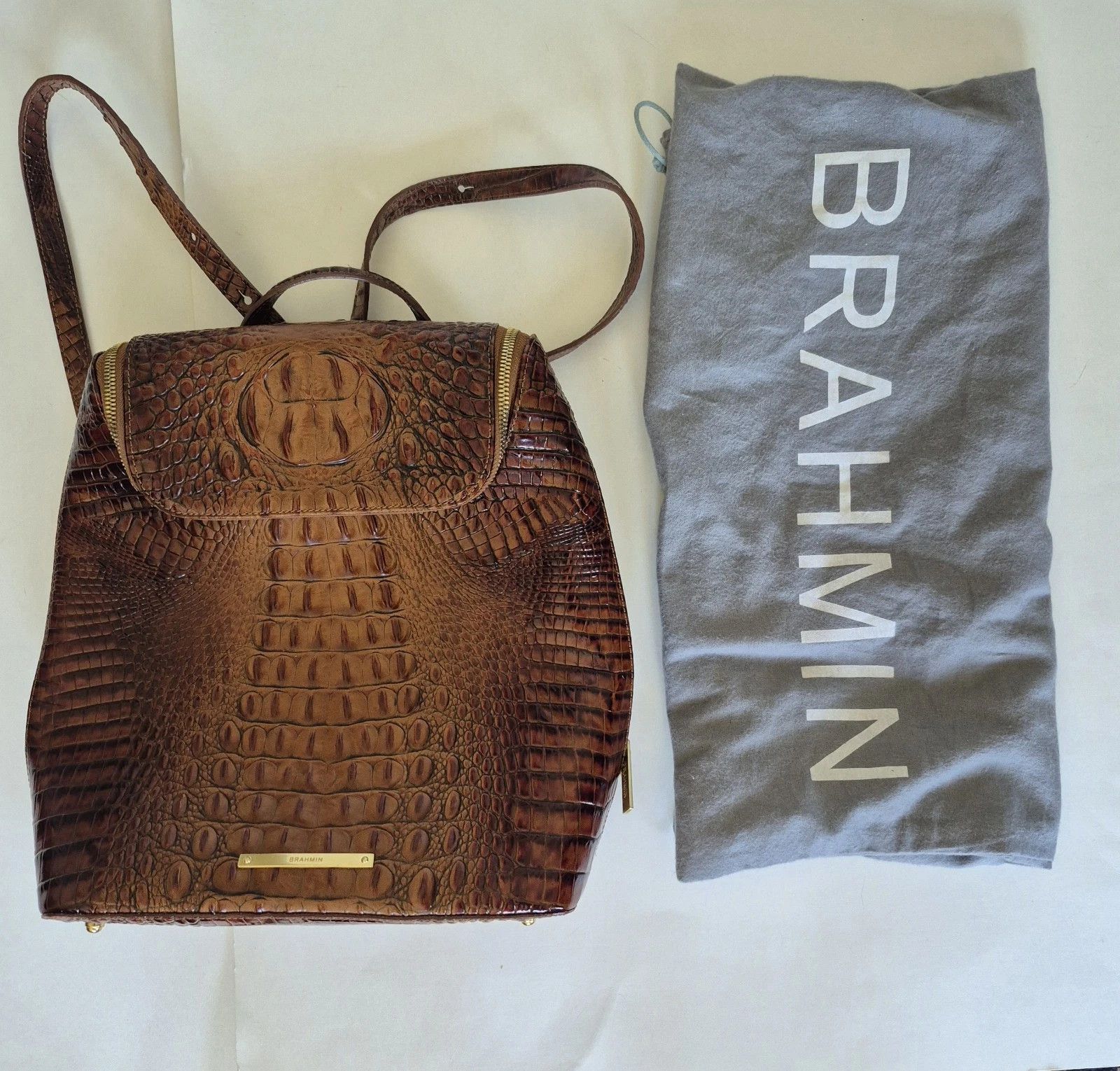 BRAHMIN NWOT Brahmin Bag Pecan Leather Croc Embossed Backpack Size ONE SIZE - 3 Thumbnail