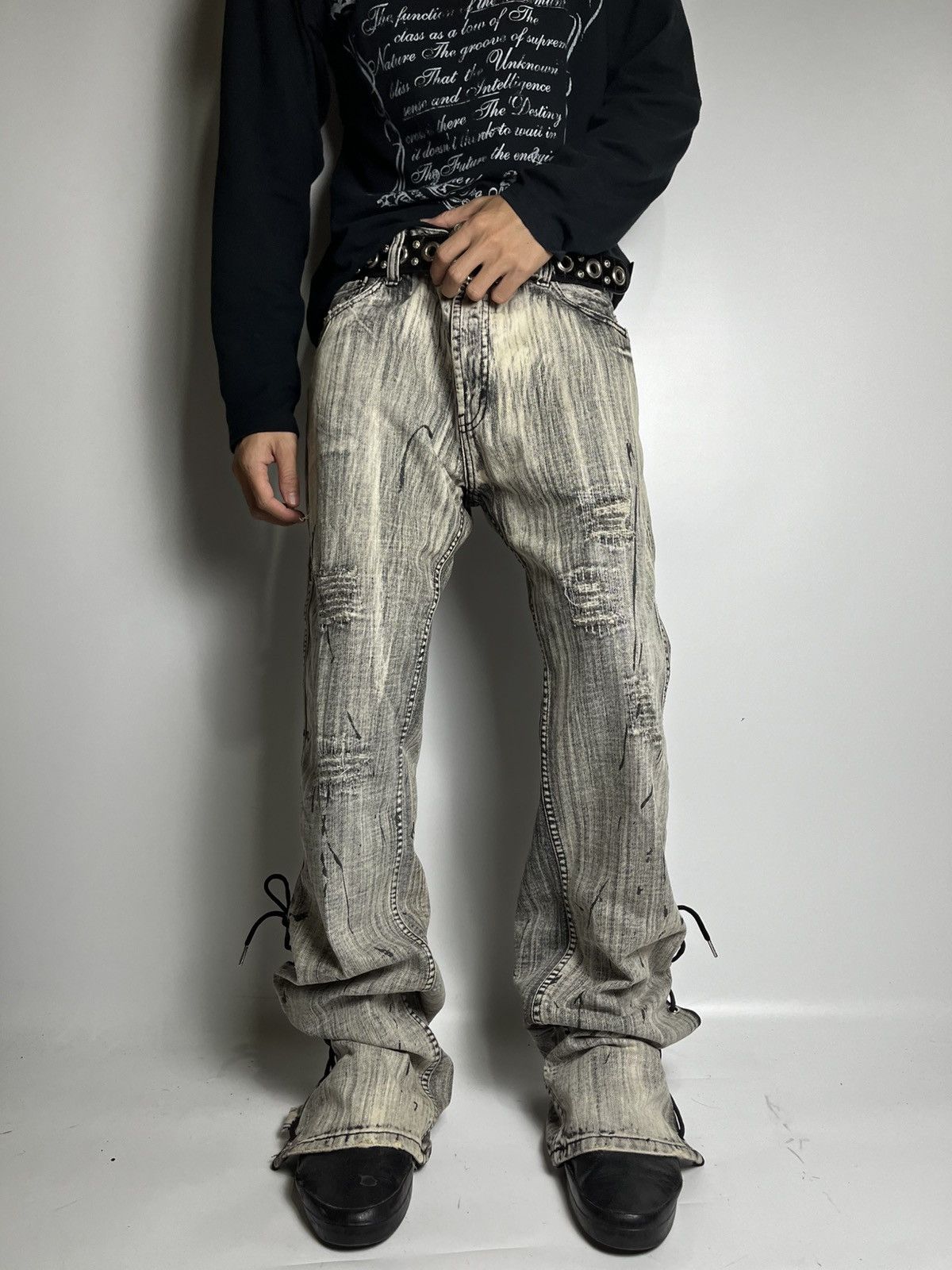 Le Grande Bleu (L.G.B.) Lace up flared splater vkei style japanese brand Size US 34 / EU 50 - 4 Thumbnail
